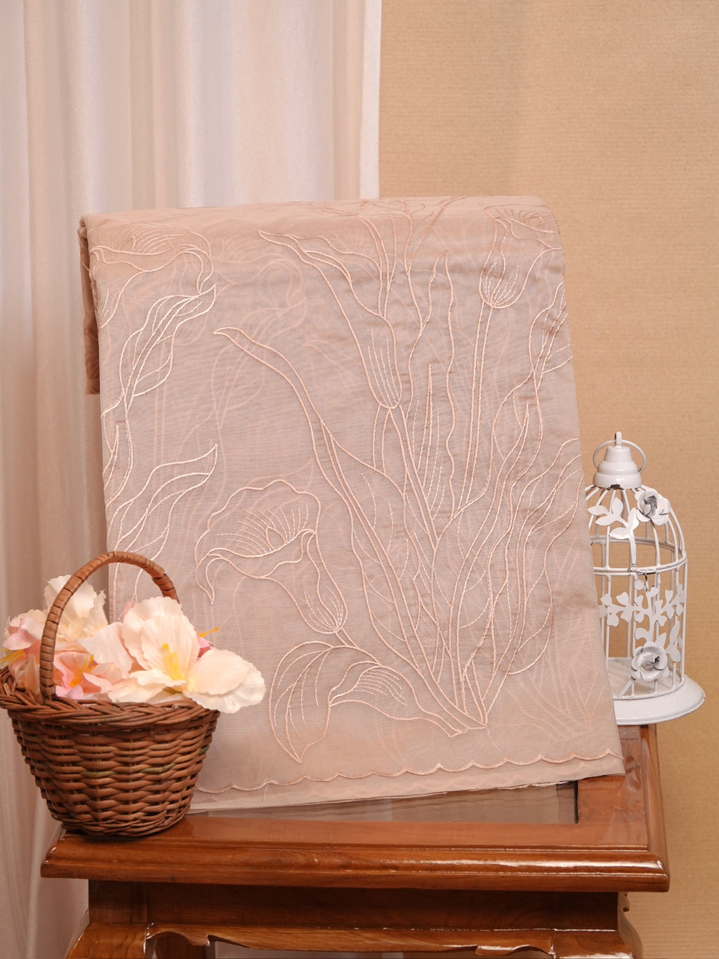 Soft Organza Silk Embroidered Saree – Blush Peach