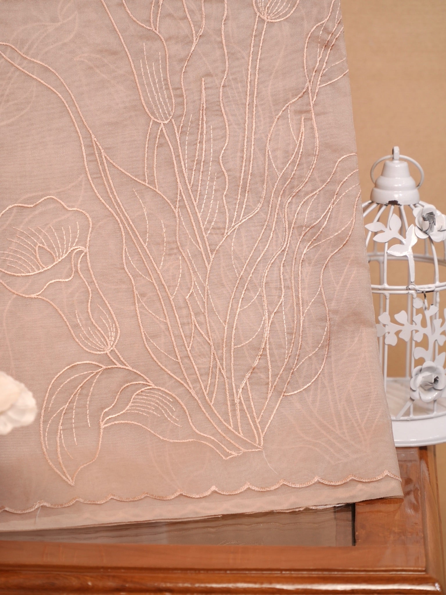 Soft Organza Silk Embroidered Saree – Blush Peach