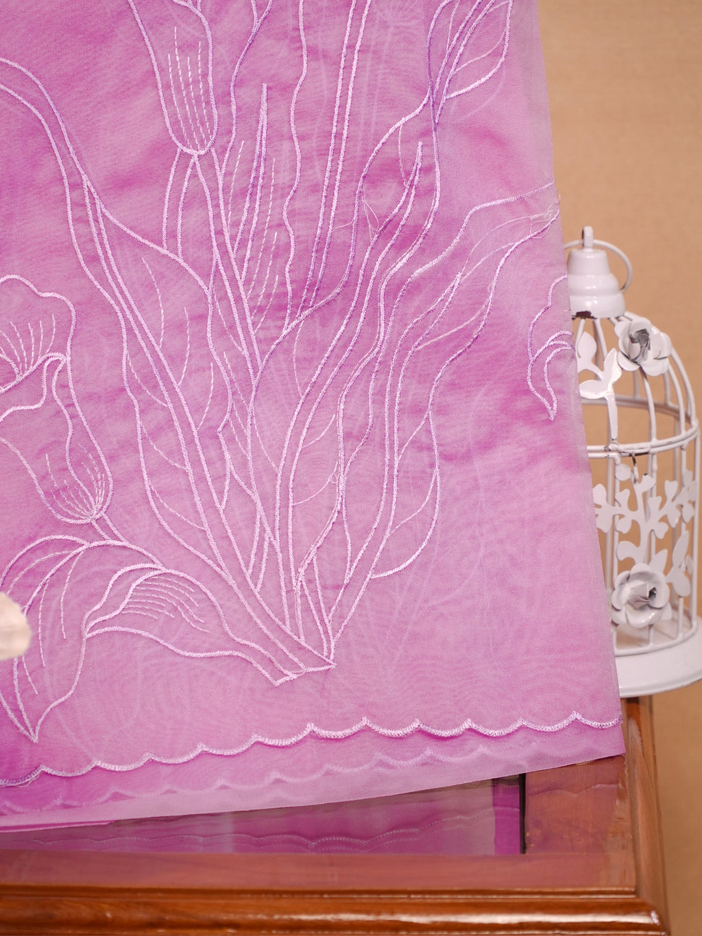 Soft Organza Silk Embroidered Saree – Pink Lilac