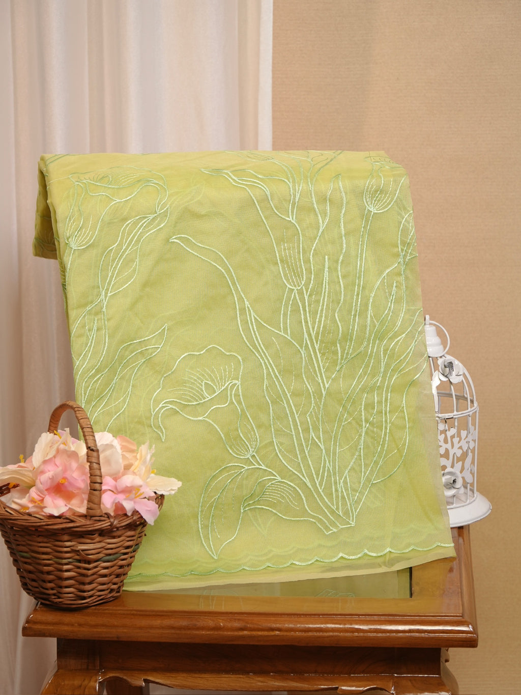SOFT ORGANZA SILK EMBROIDERED SAREE – LIGHT GREEN