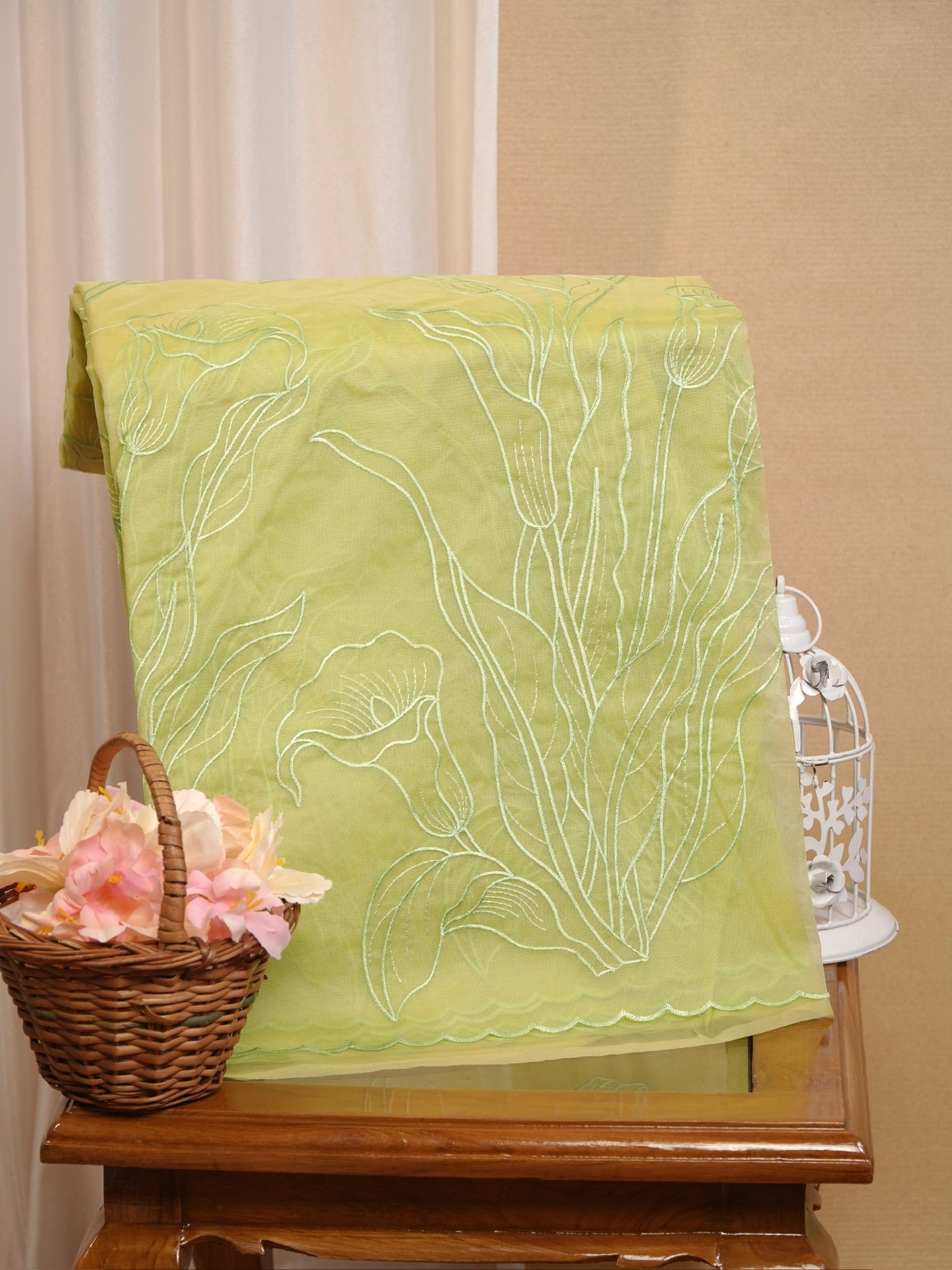 SOFT ORGANZA SILK EMBROIDERED SAREE – LIGHT GREEN