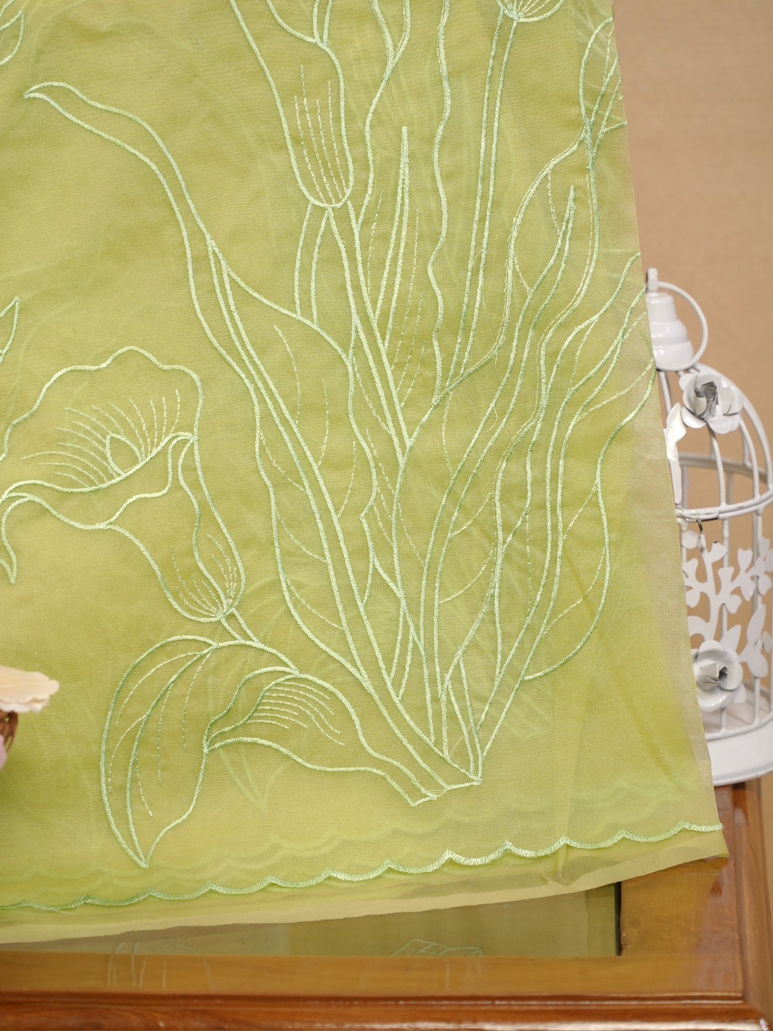 SOFT ORGANZA SILK EMBROIDERED SAREE – LIGHT GREEN