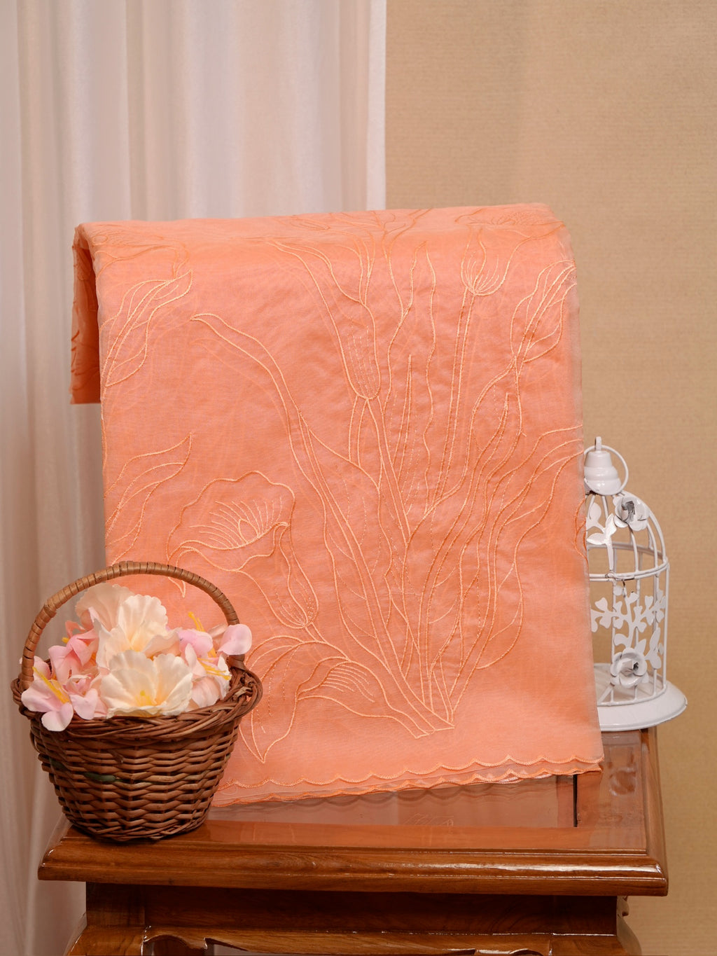 SOFT ORGANZA SILK EMBROIDERED SAREE – PEACH