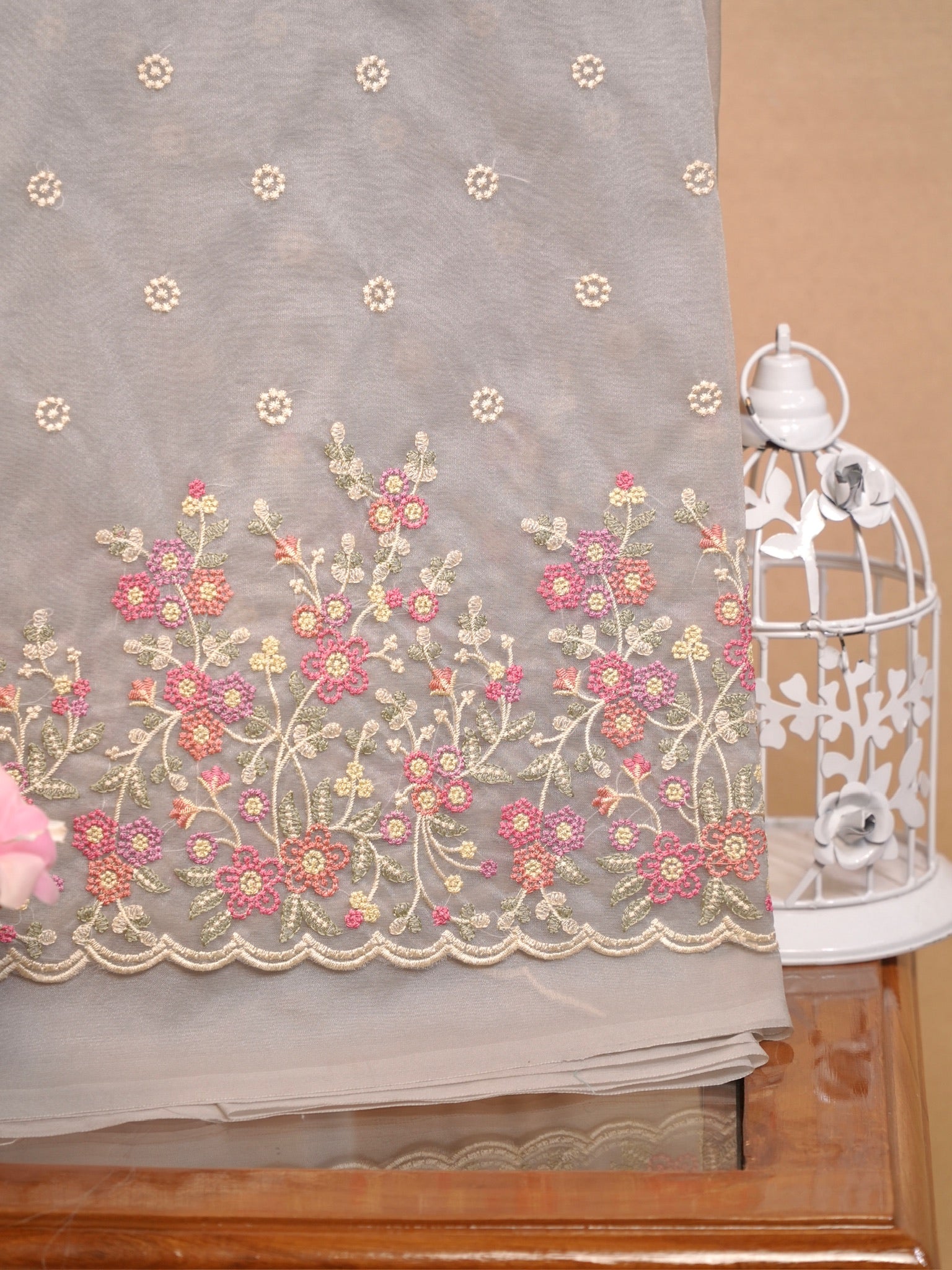 SOFT ORGANZA SILK EMBROIDERED SAREE – GREY