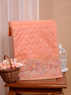 SOFT ORGANZA SILK EMBROIDERED SAREE – PEACH CORAL