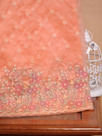 SOFT ORGANZA SILK EMBROIDERED SAREE – PEACH CORAL