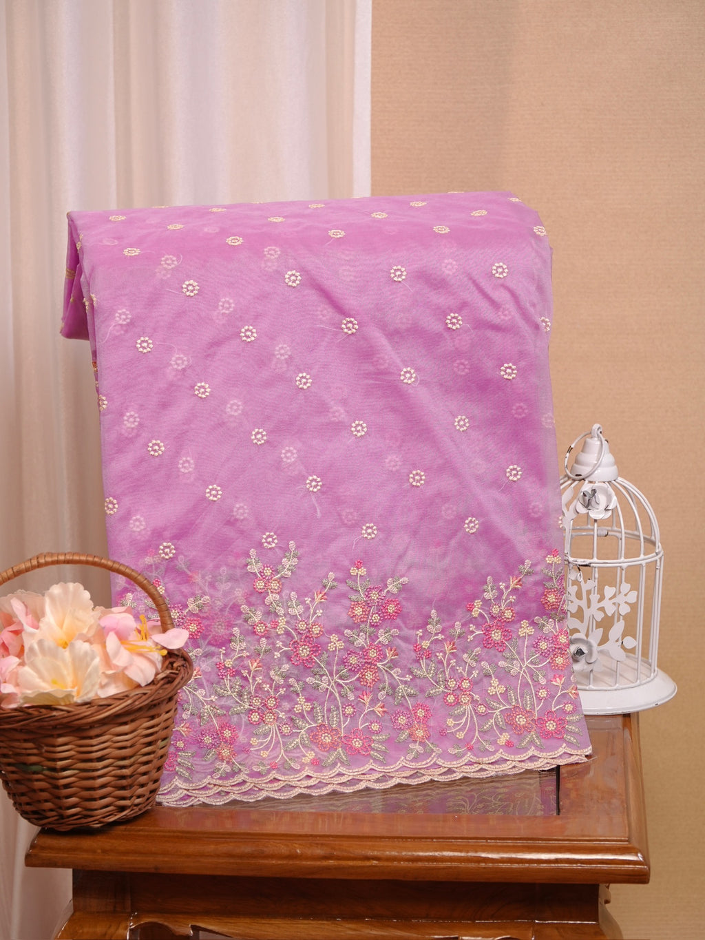 SOFT ORGANZA SILK EMBROIDERED SAREE – MAUVE PINK