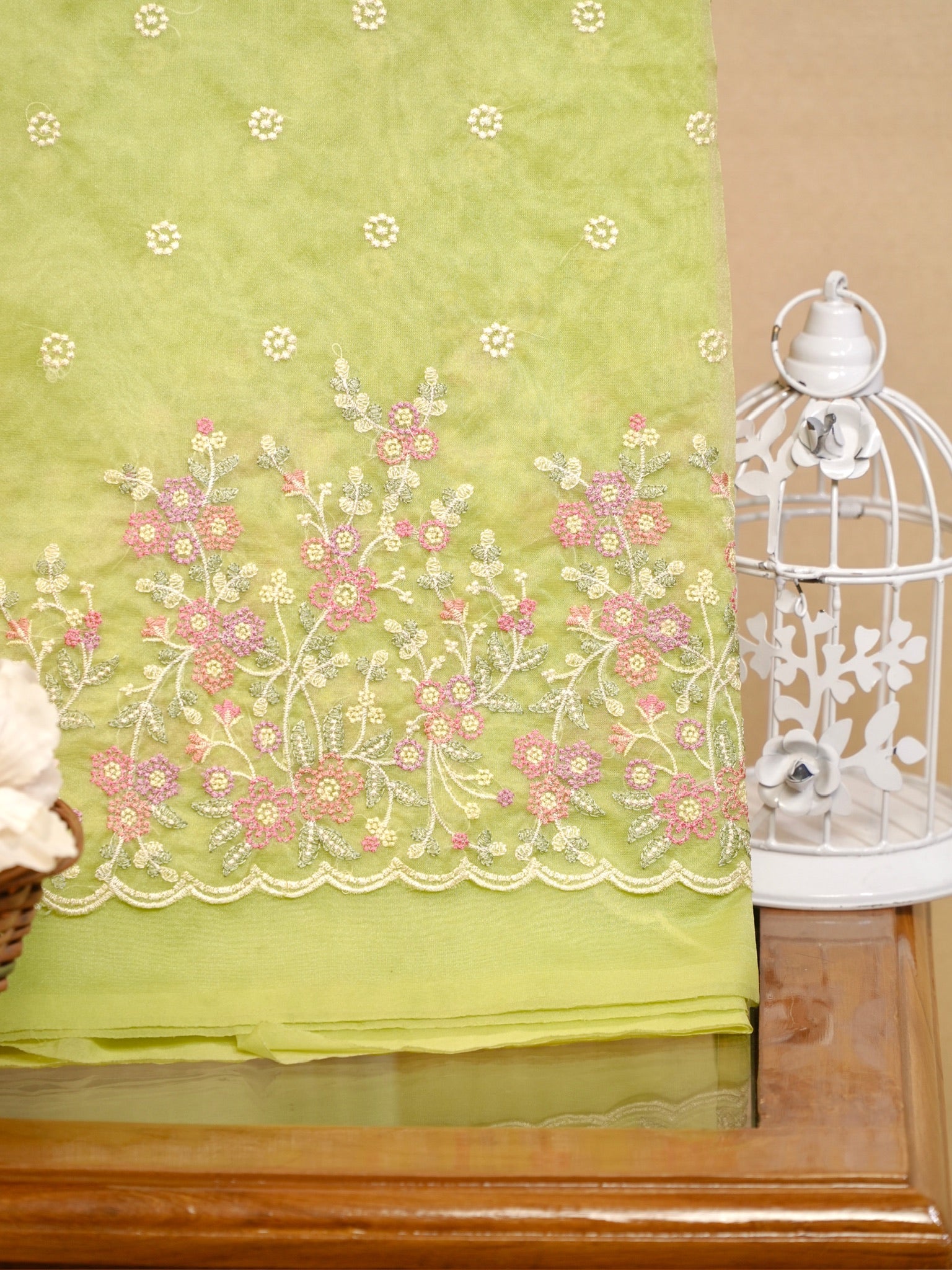 SOFT ORGANZA SILK EMBROIDERED SAREE – LIGHT GREEN