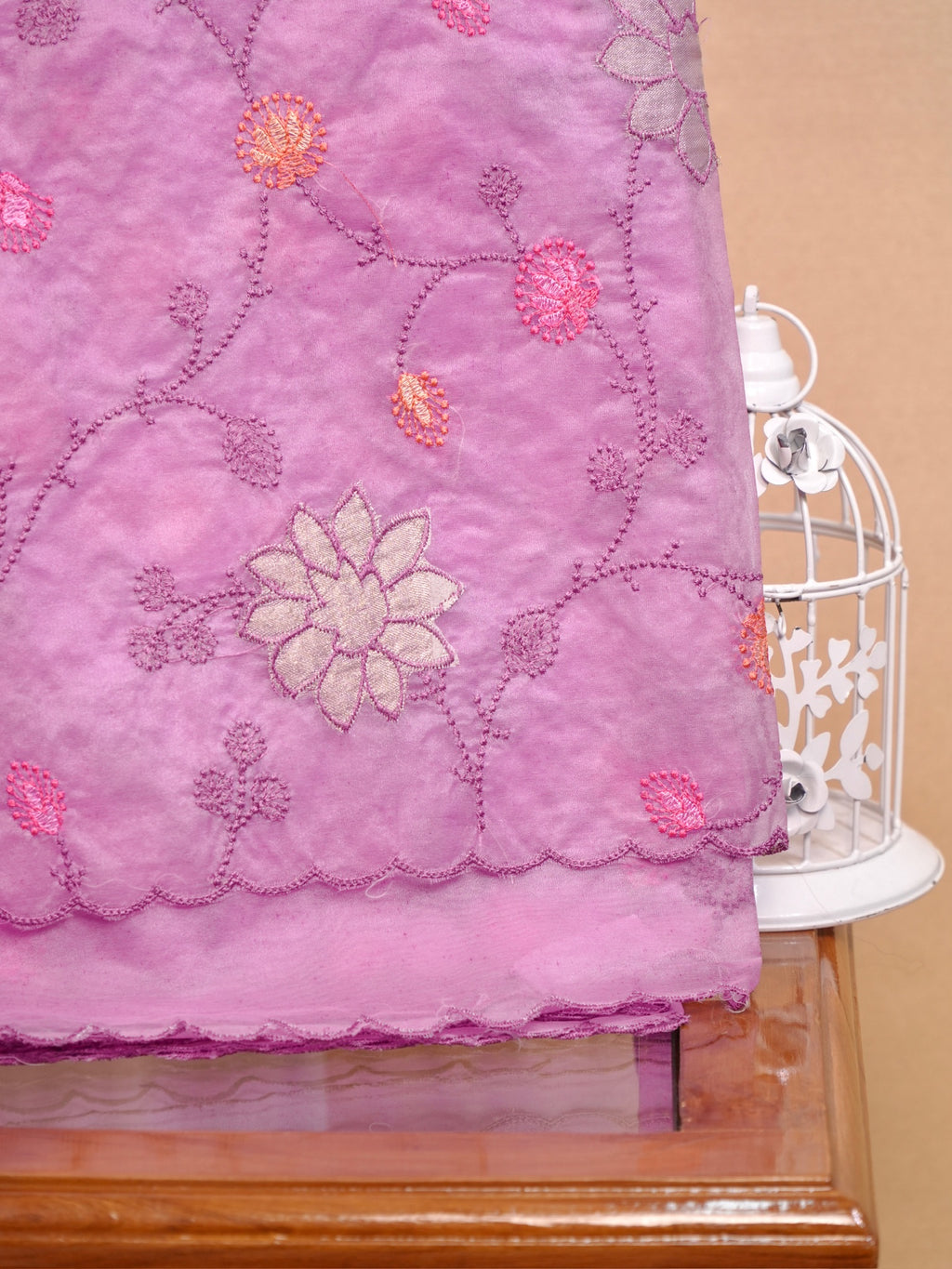 Soft Organza Silk Embroidered Saree Lavender Pink / Lilac Pink