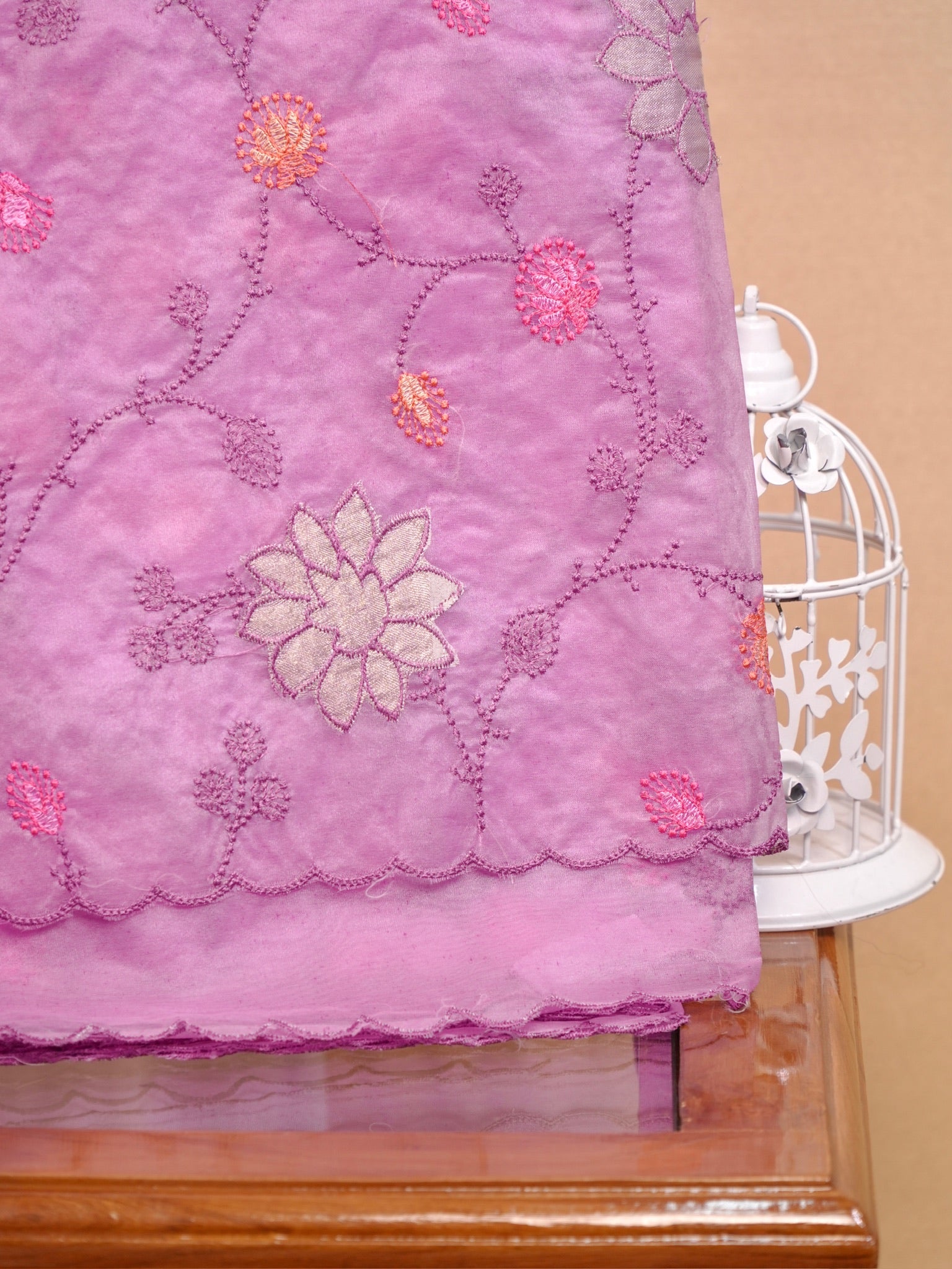 Soft Organza Silk Embroidered Saree Lavender Pink / Lilac Pink