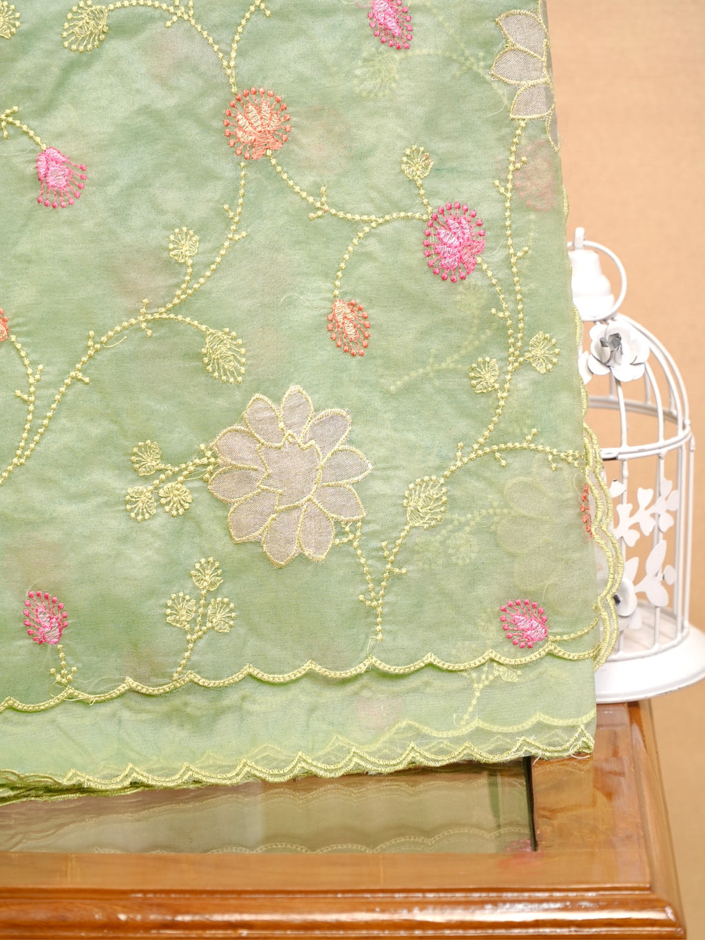 Soft Organza Silk Embroidered Saree – Mint Green