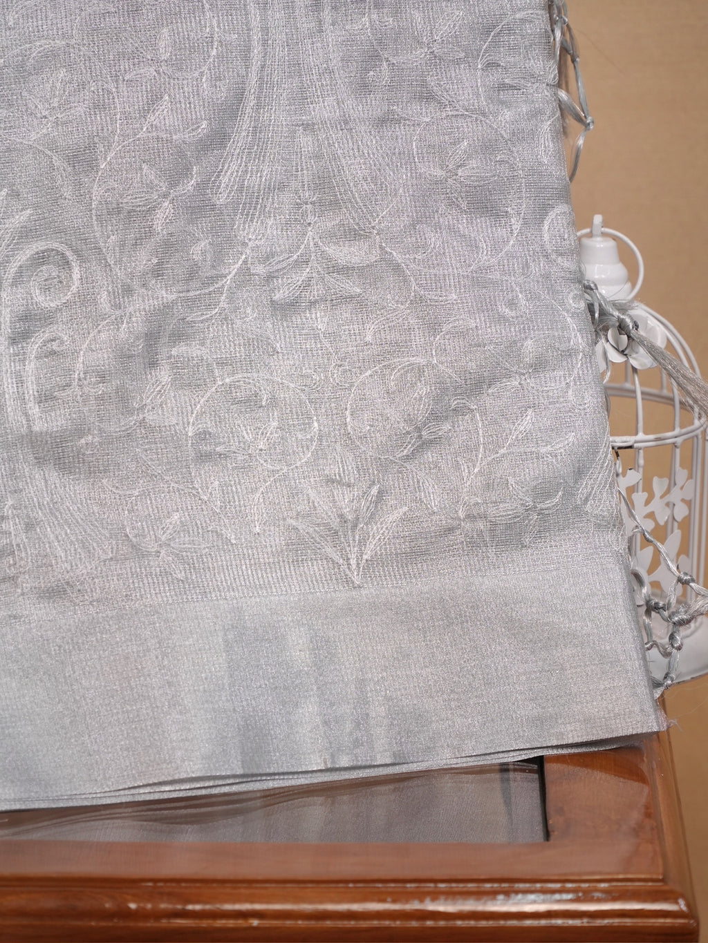 Soft Tissue Silk Embroidered Saree - Elegant Silver Grey
