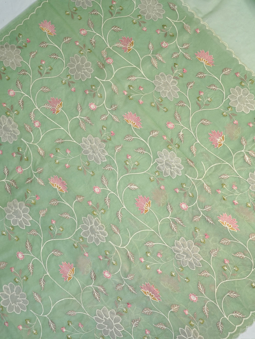 Soft Organza Silk Embroidered Saree – Pastel Green