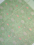 Soft Organza Silk Embroidered Saree – Pastel Green