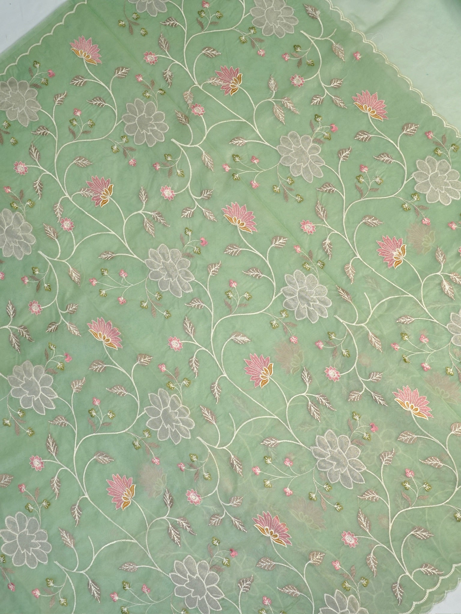 Soft Organza Silk Embroidered Saree – Pastel Green