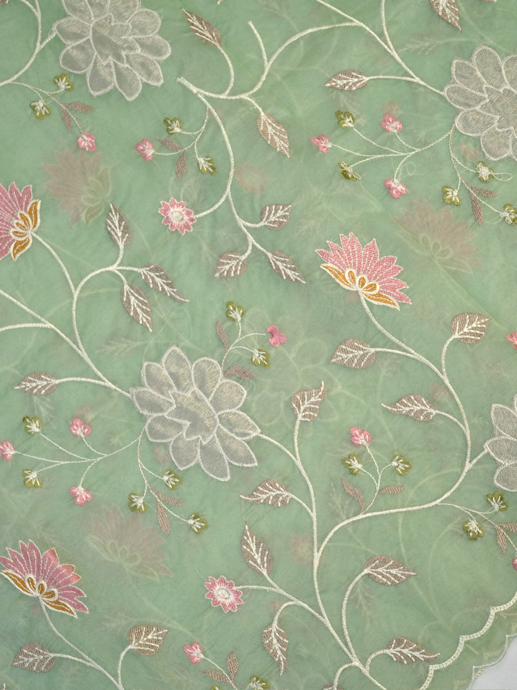 Soft Organza Silk Embroidered Saree – Pastel Green