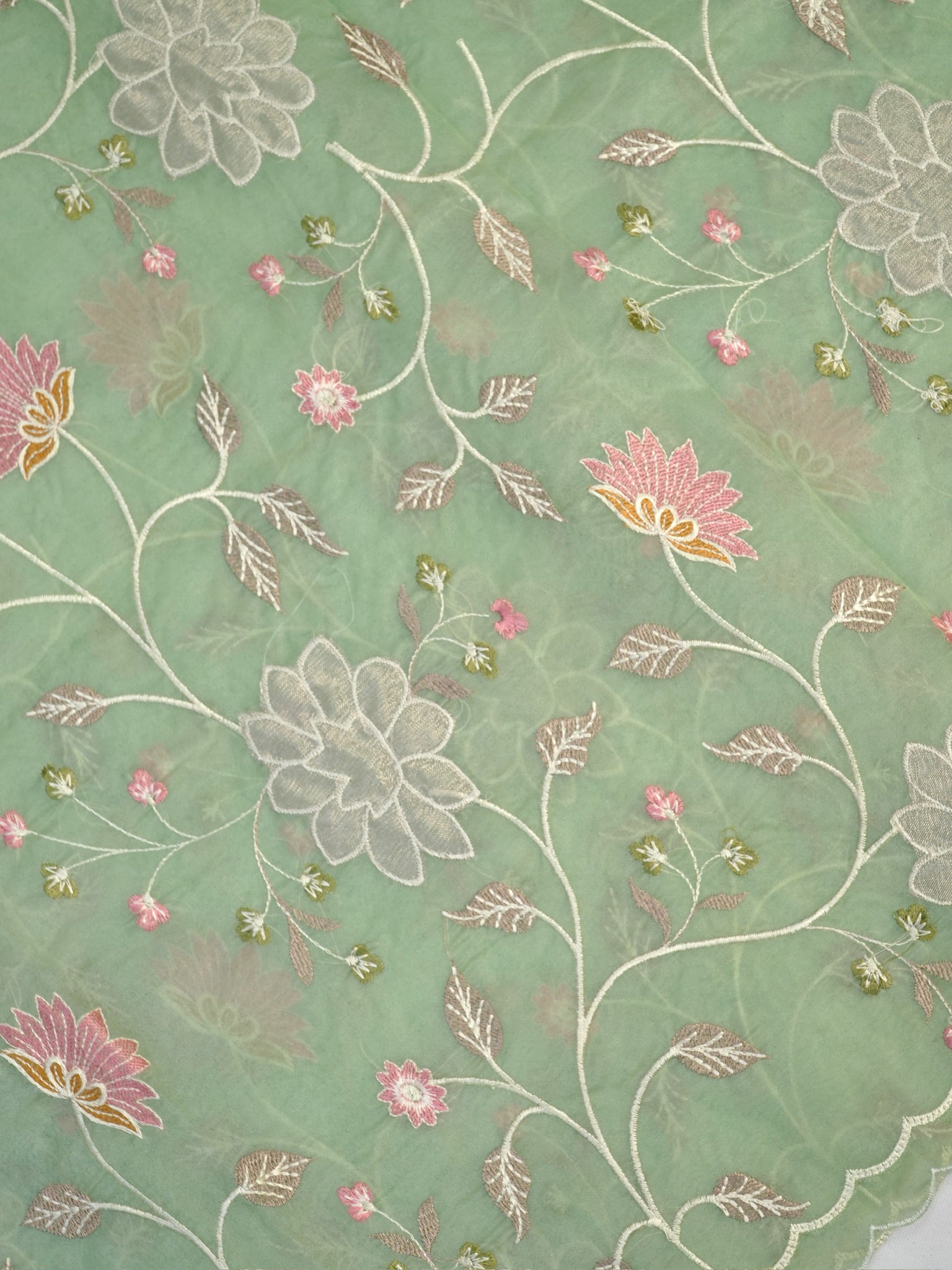 Soft Organza Silk Embroidered Saree – Pastel Green