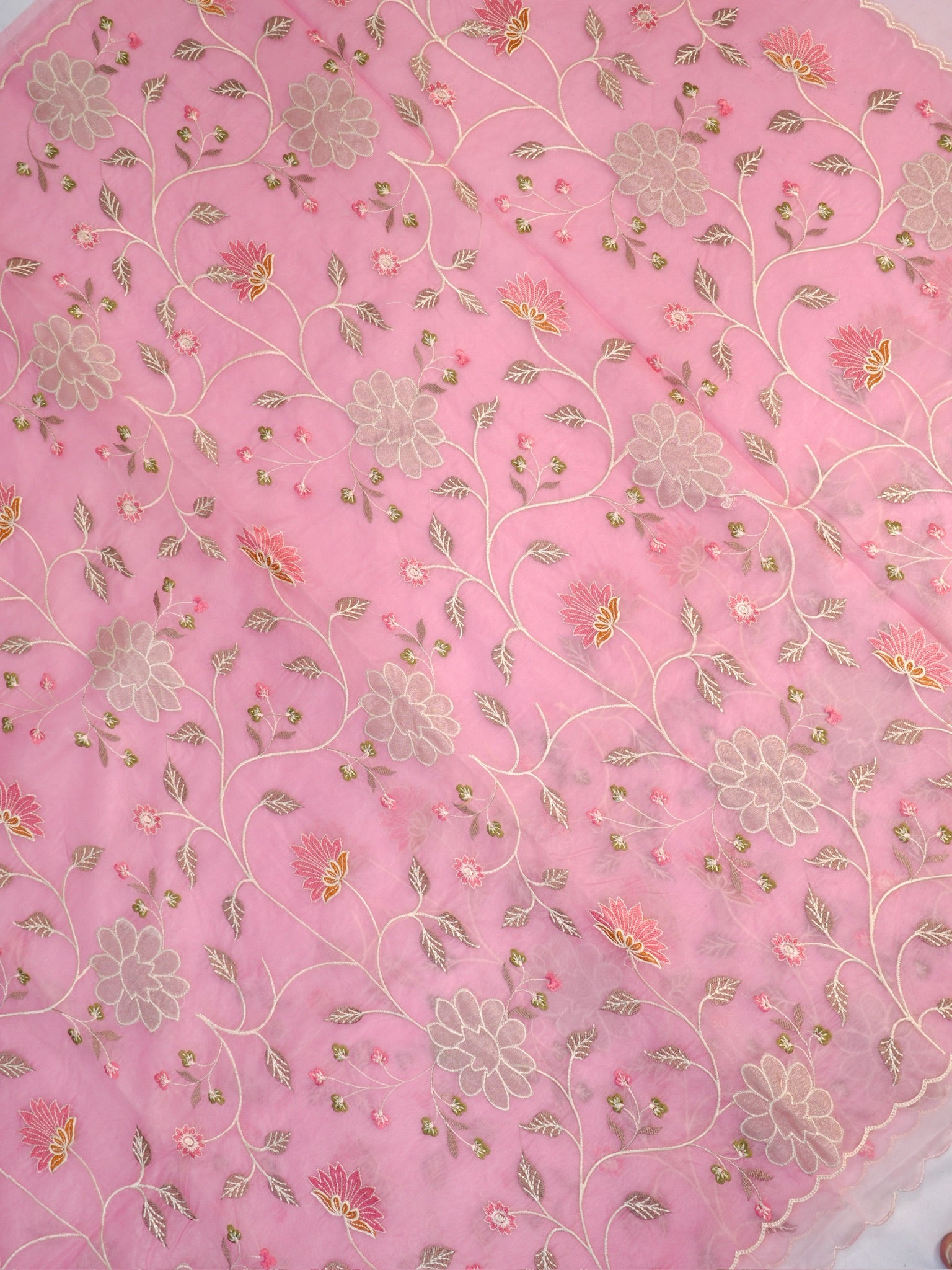 Soft Organza Silk Embroidered Saree – Baby Pink