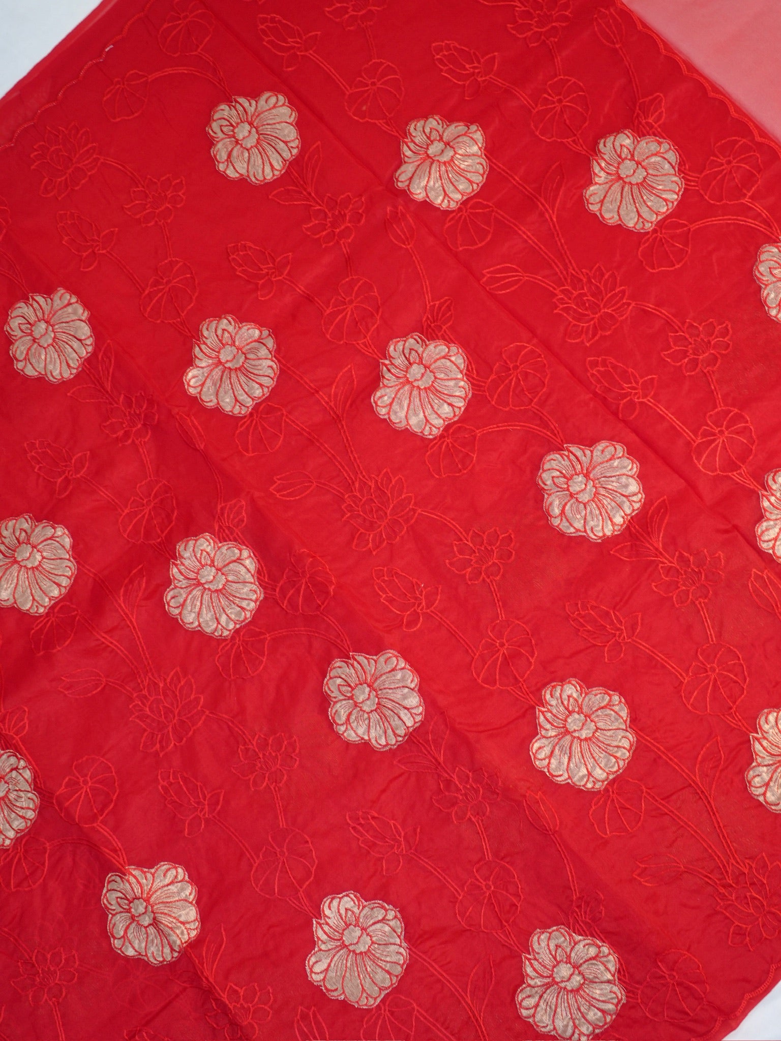 Soft Organza Silk Embroidered Saree - Crimson Red