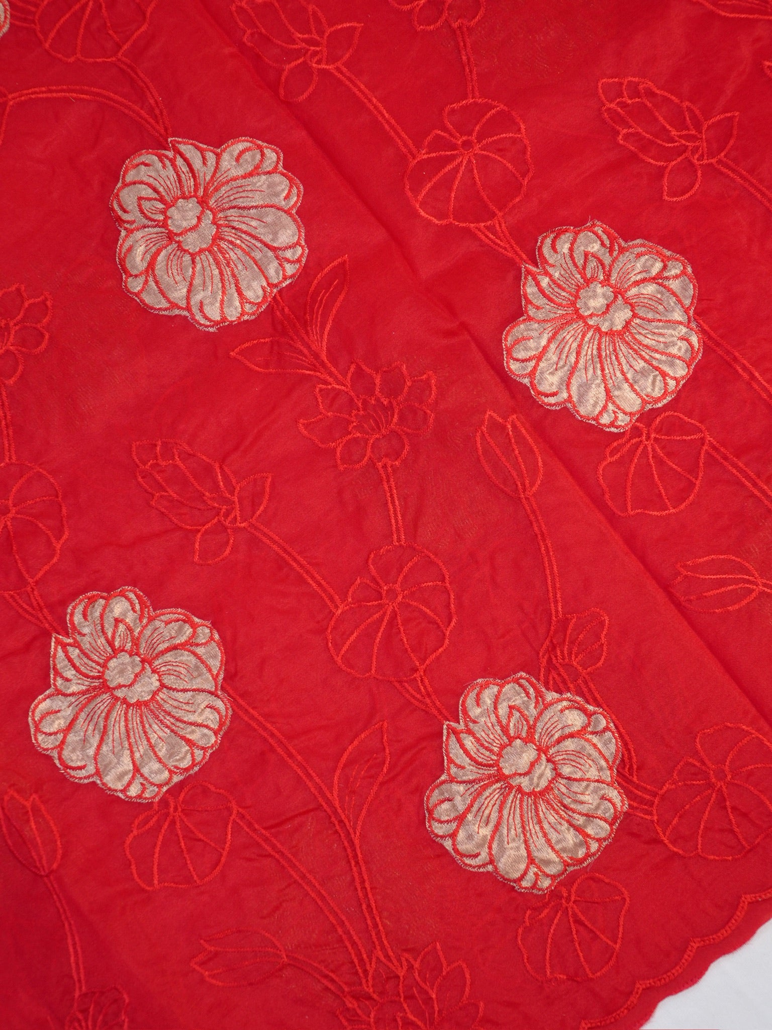 Soft Organza Silk Embroidered Saree - Crimson Red