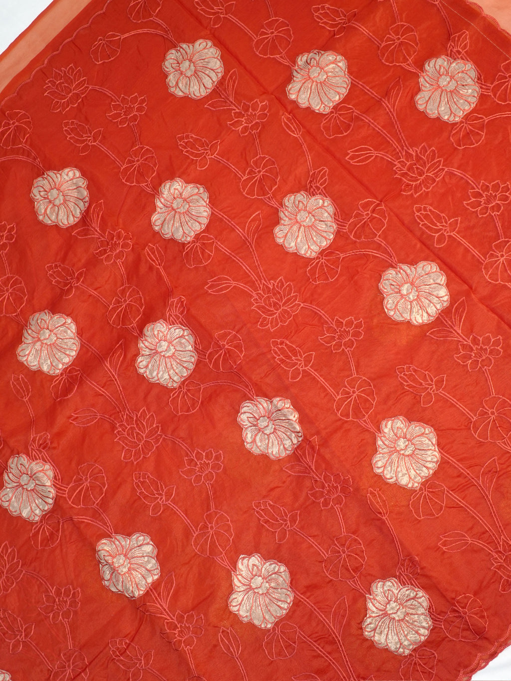 Soft Organza Silk Embroidered Saree - Rust Orange