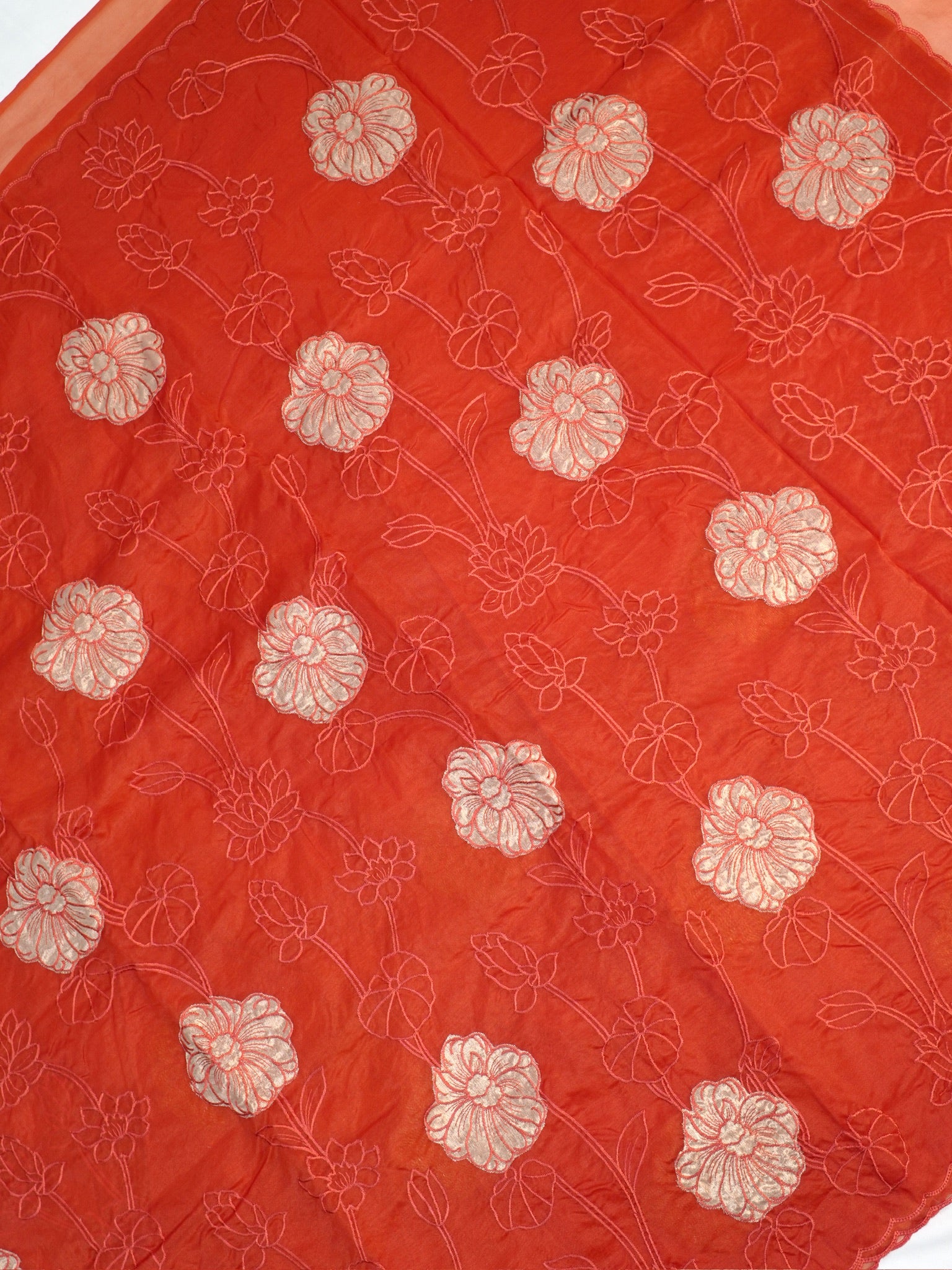 Soft Organza Silk Embroidered Saree - Rust Orange