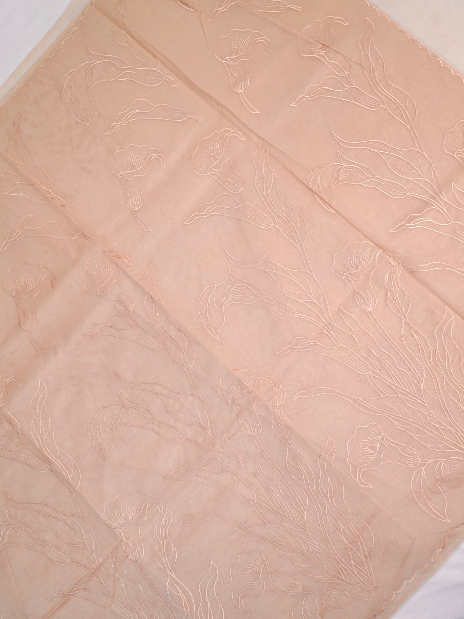 Soft Organza Silk Embroidered Saree – Blush Peach