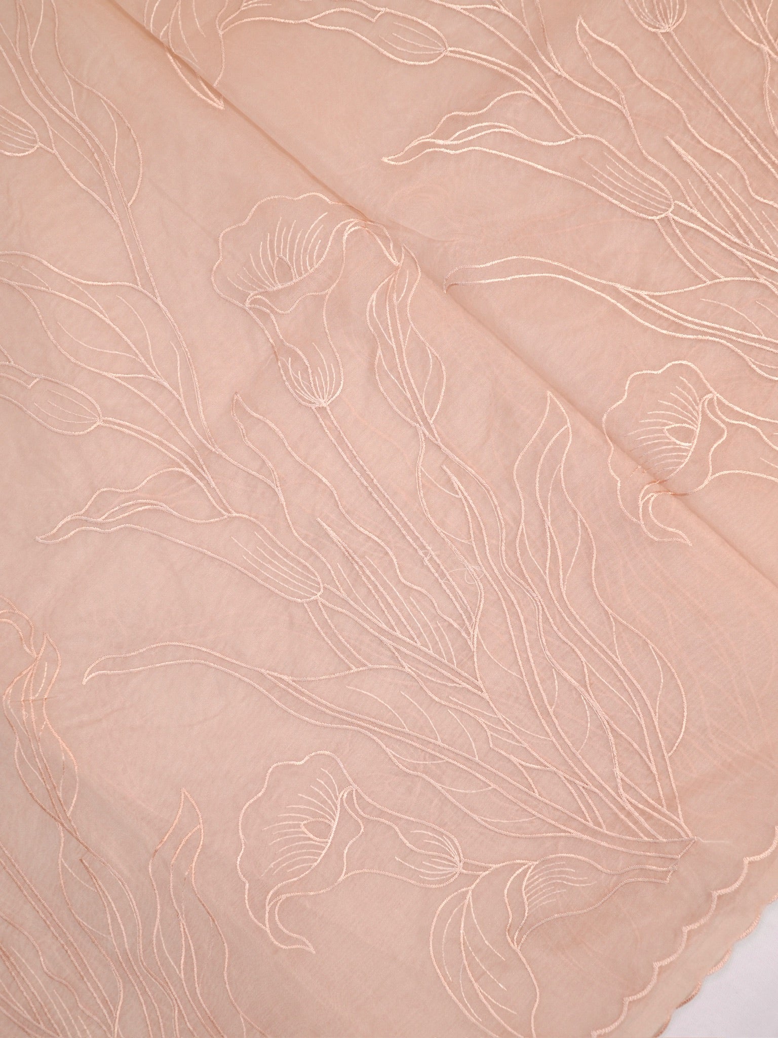 Soft Organza Silk Embroidered Saree – Blush Peach
