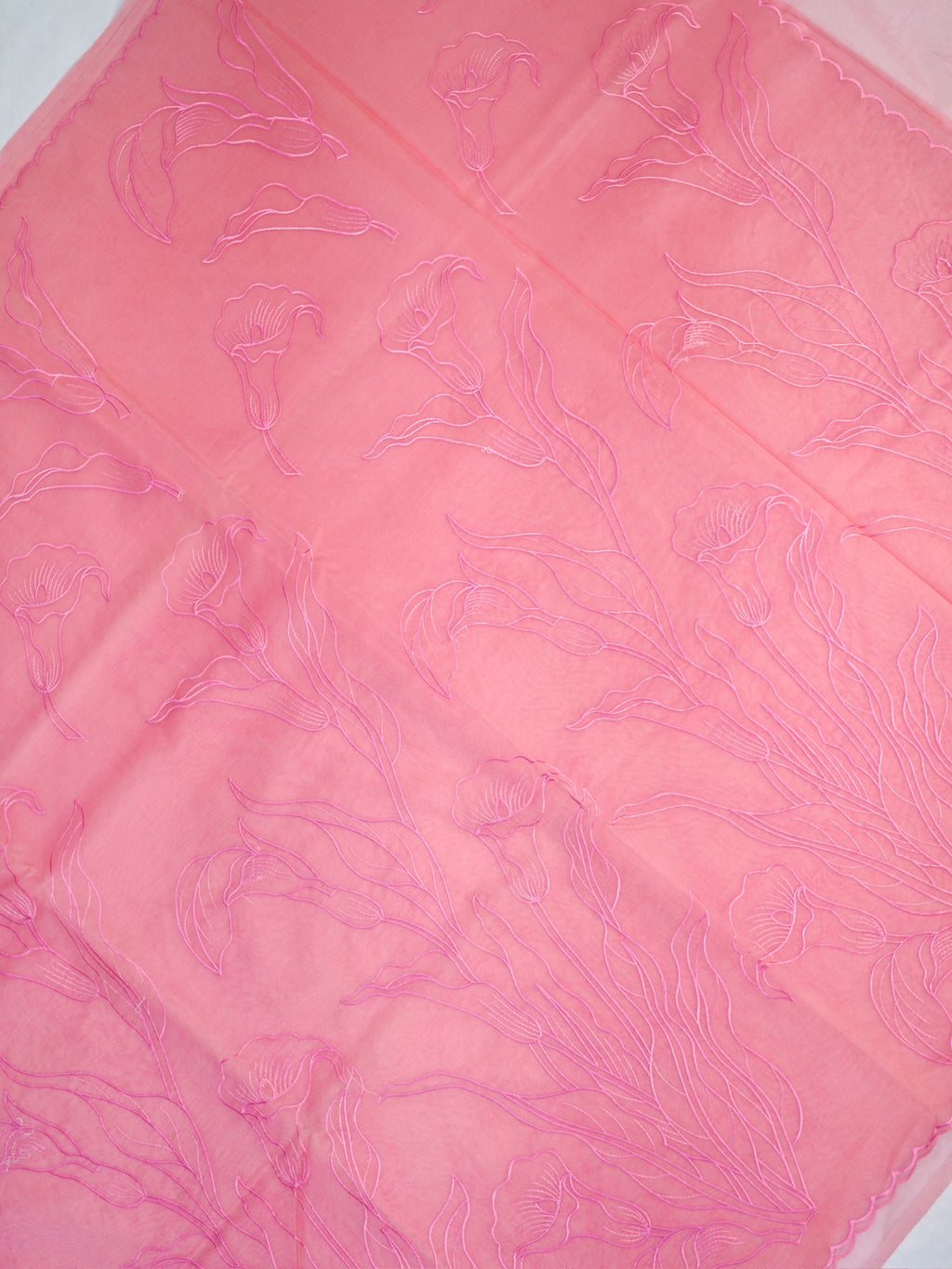 Soft Organza Silk Embroidered Saree Peach Pink / Coral Pink