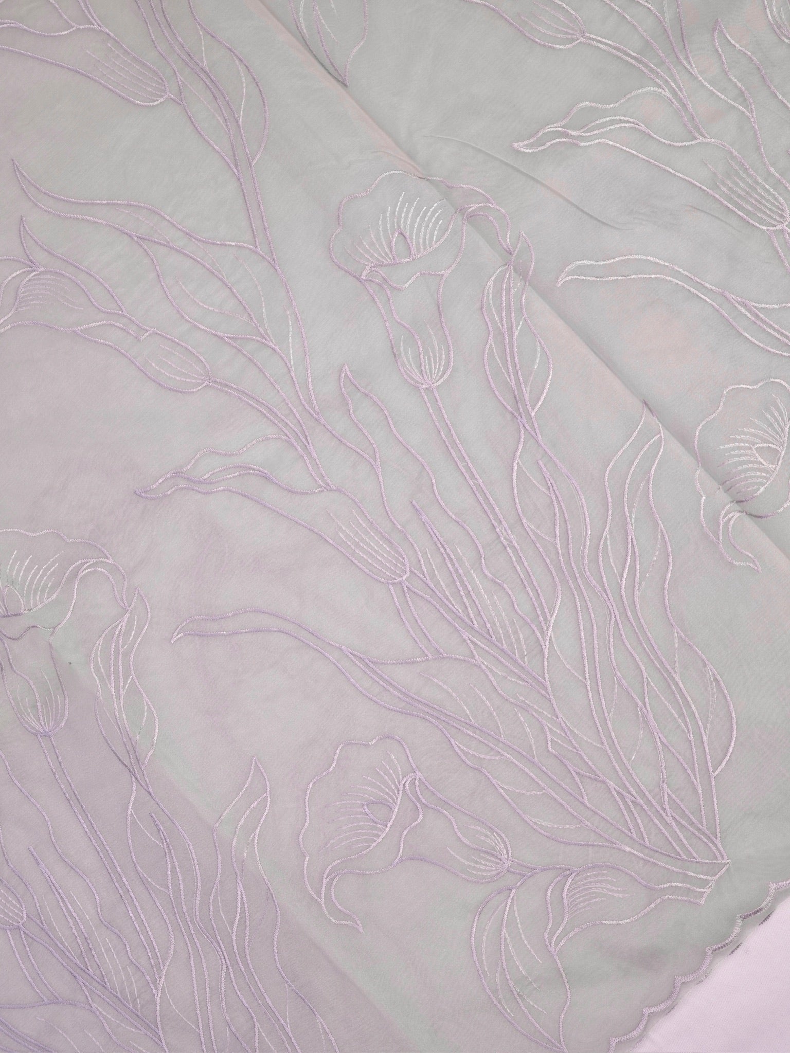 Soft Organza Silk Embroidered Saree Light Grey / Silver Grey