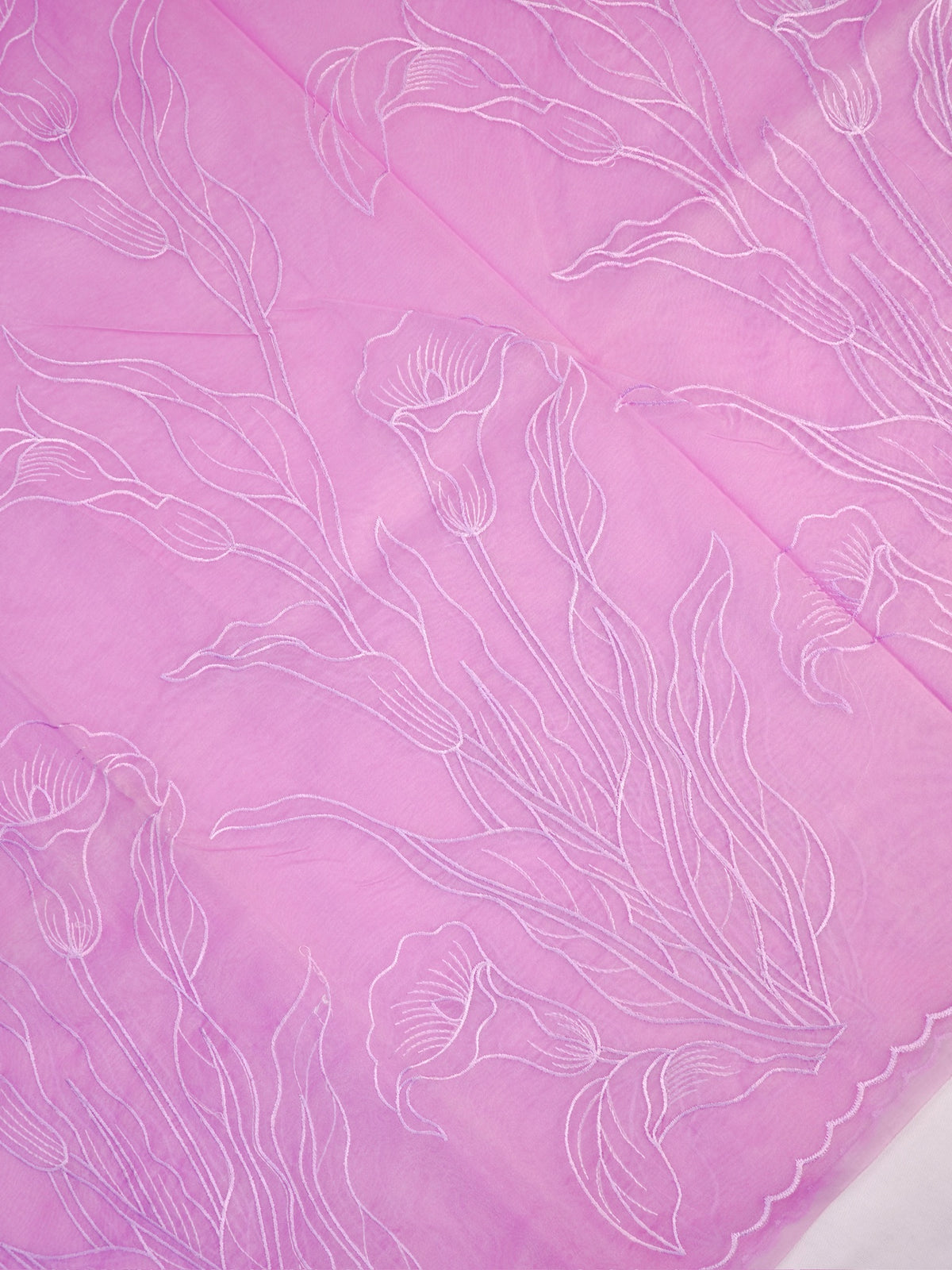 Soft Organza Silk Embroidered Saree – Pink Lilac