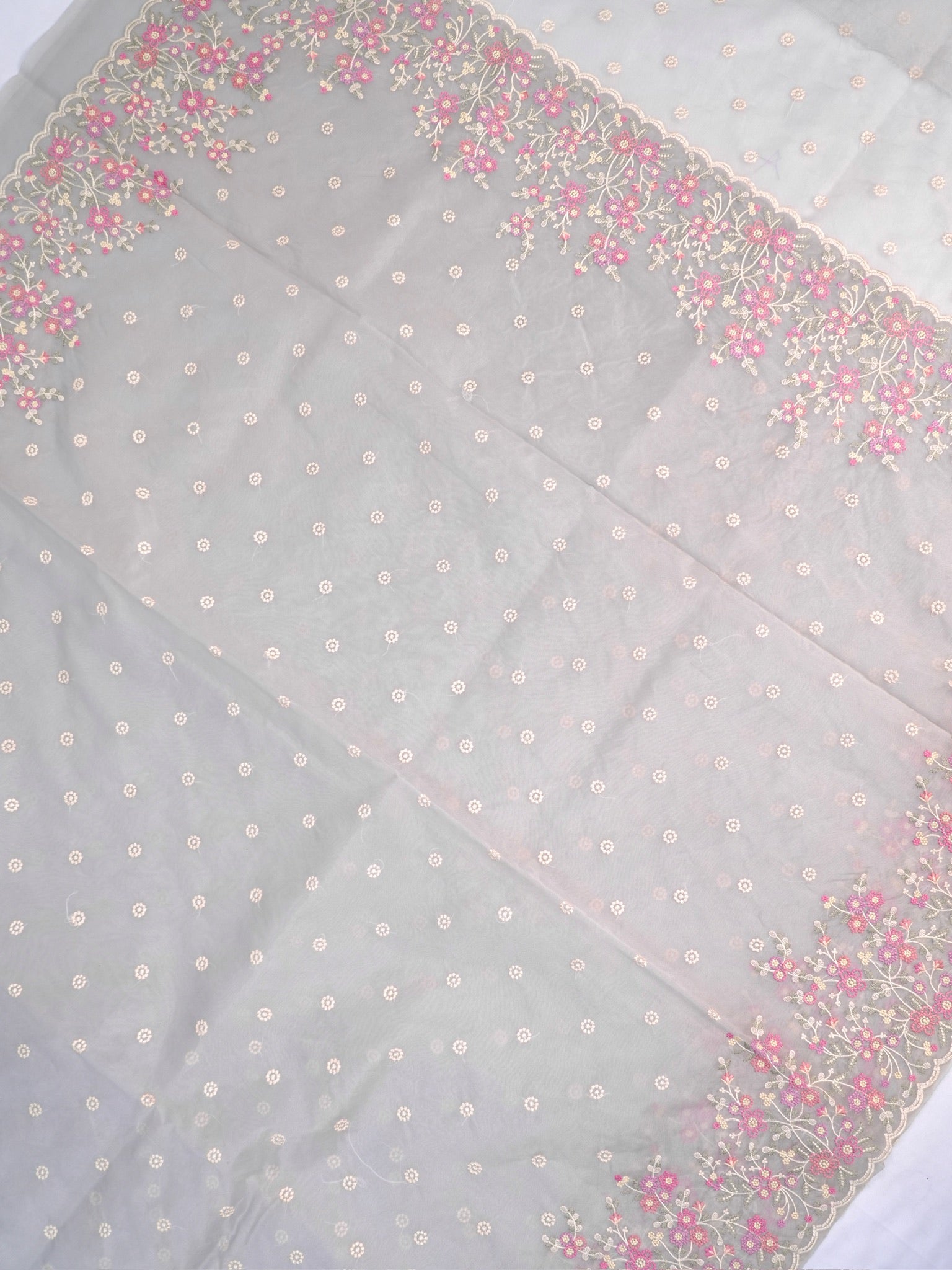 SOFT ORGANZA SILK EMBROIDERED SAREE – GREY