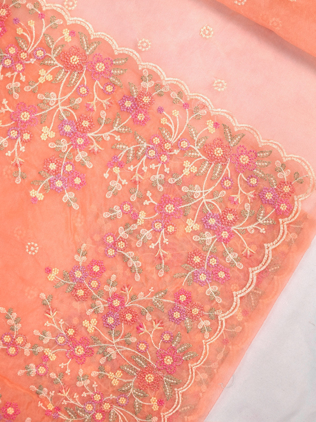 SOFT ORGANZA SILK EMBROIDERED SAREE – PEACH CORAL