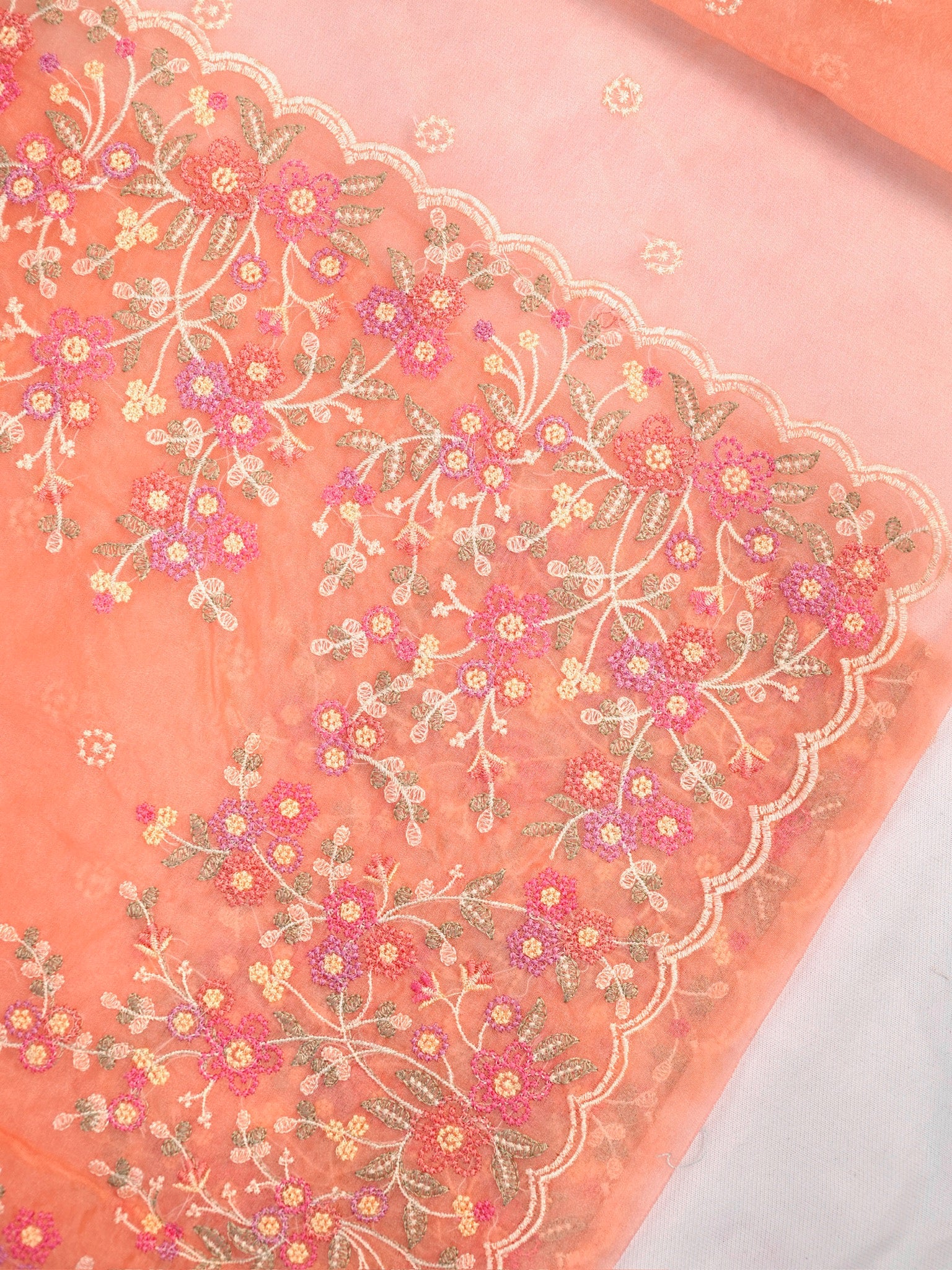 SOFT ORGANZA SILK EMBROIDERED SAREE – PEACH CORAL