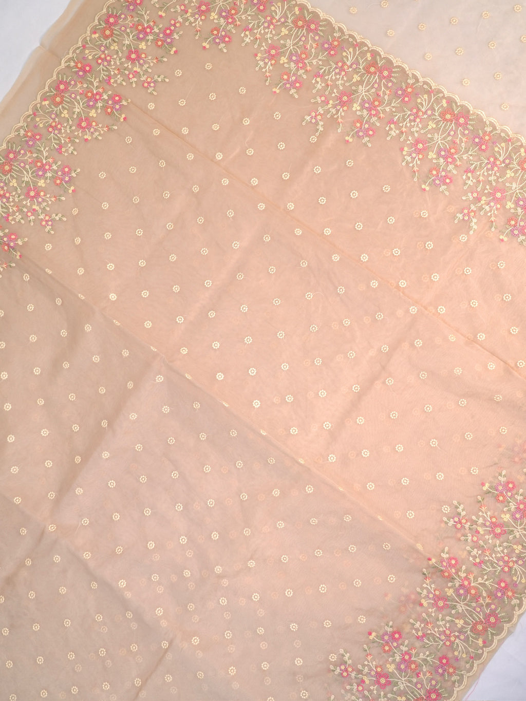 SOFT ORGANZA SILK EMBROIDERED SAREE – DUSTY ROSE / NUDE BEIGE