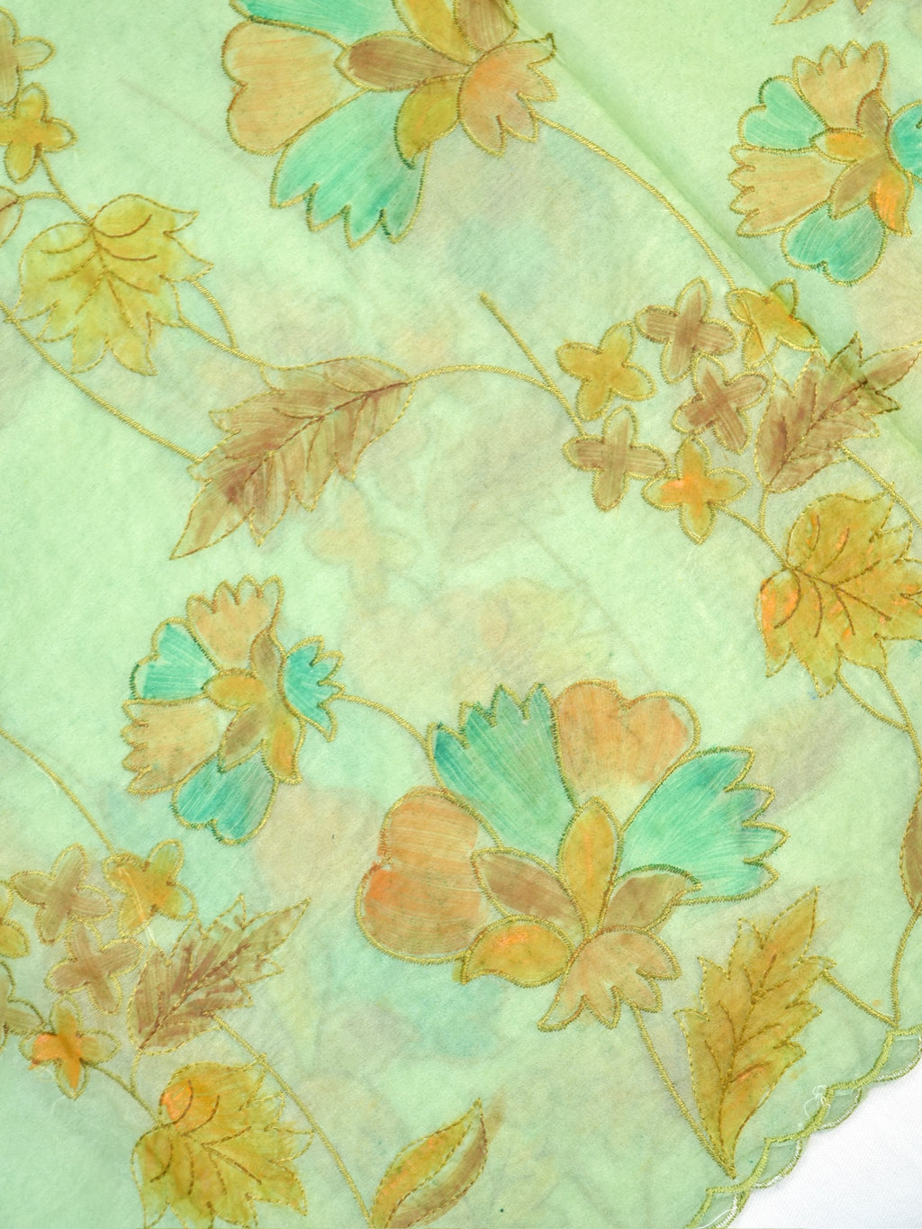 Soft Organza Silk Handbrush Embroidered Saree - Mint Green / Pastel Green