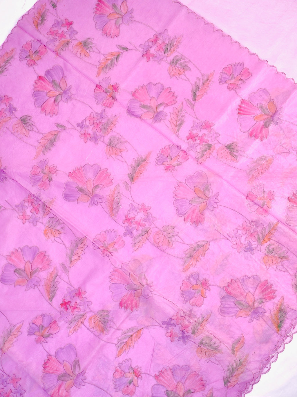 Soft Organza Silk Handbrush Floral Embroidered Saree – Lvender & Multicolor
