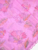 Soft Organza Silk Handbrush Floral Embroidered Saree – Lvender & Multicolor