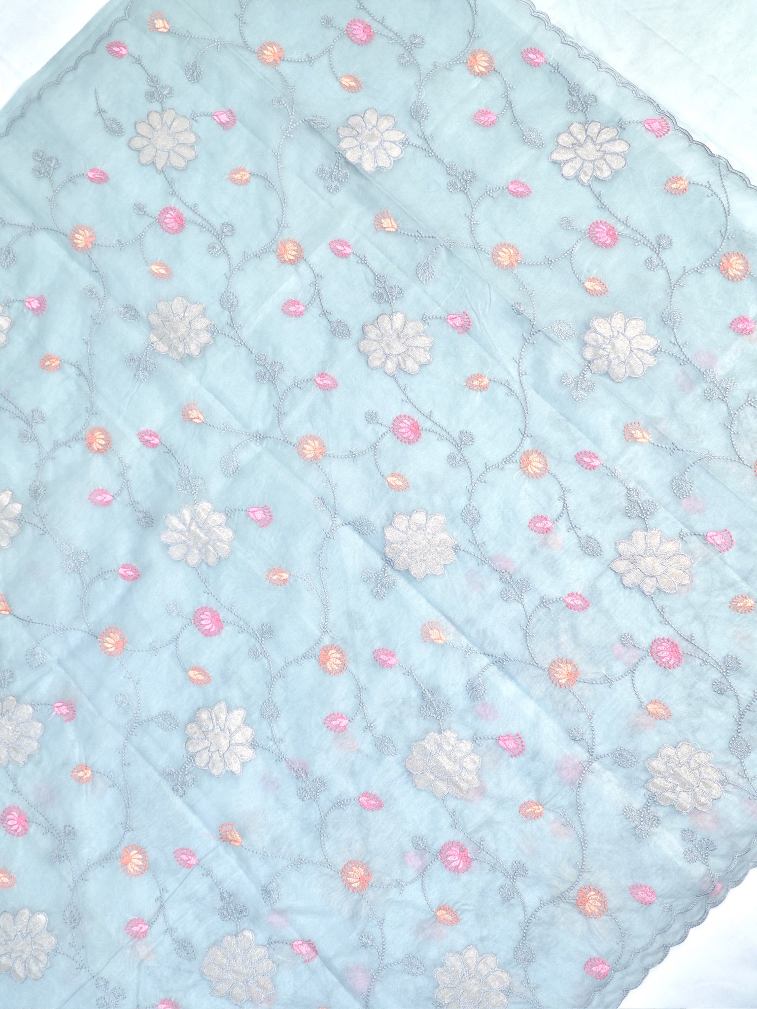 Soft Organza Silk Embroidered Saree – Powder Blue