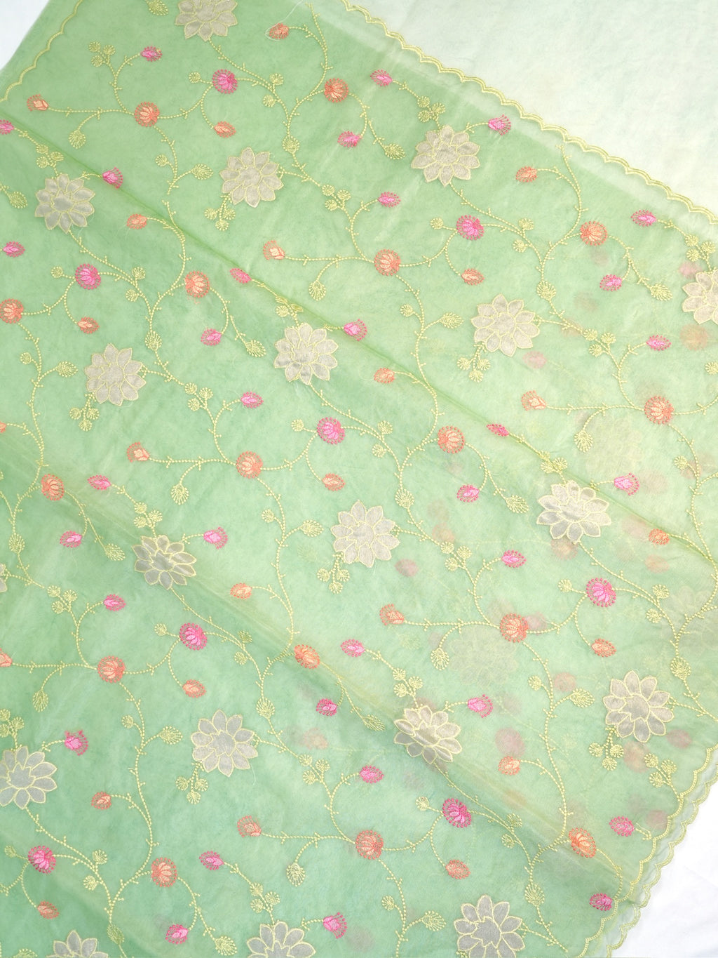 Soft Organza Silk Embroidered Saree – Mint Green