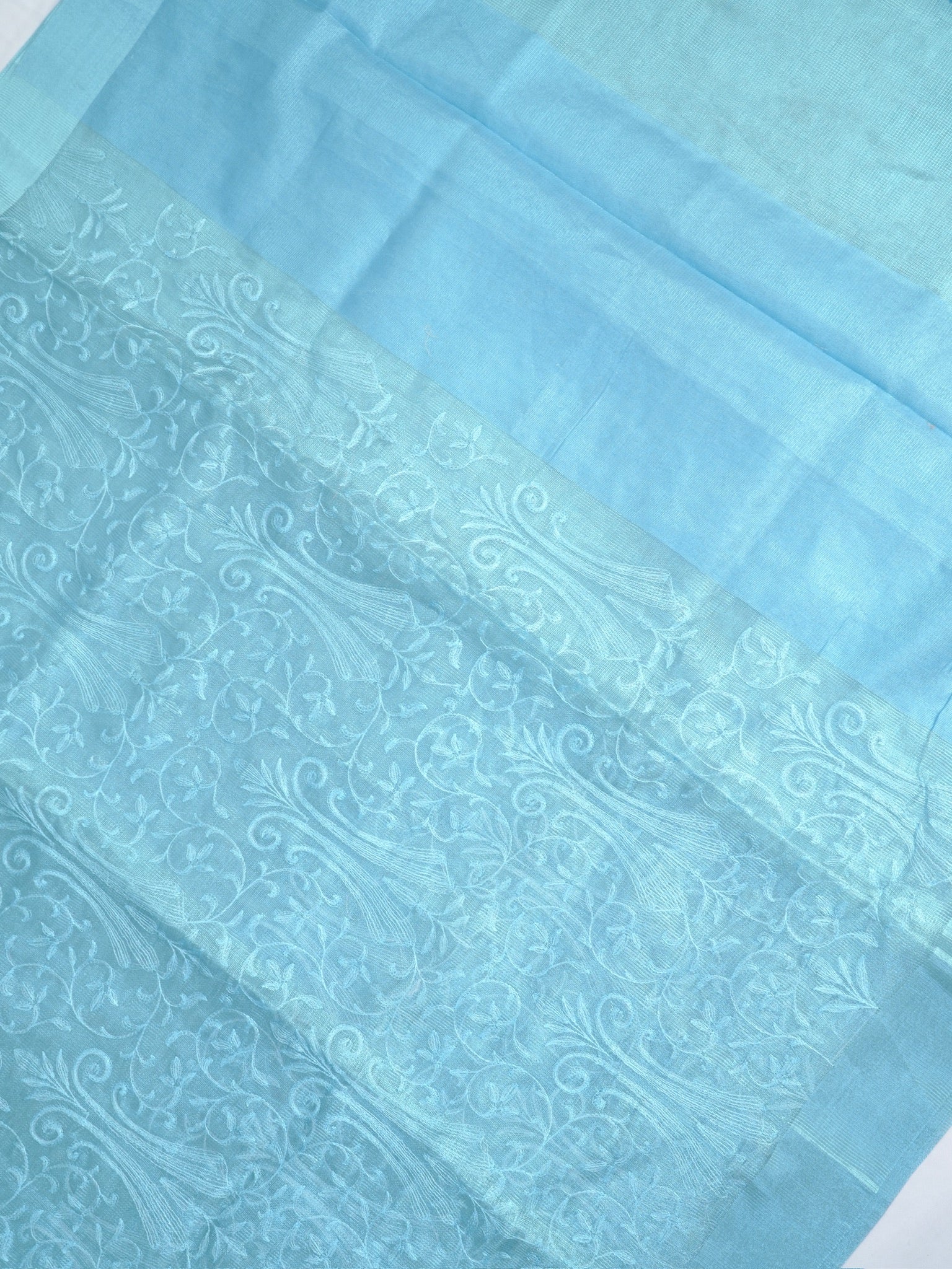 Soft Tissue Silk Embroidered Saree – Sky Blue