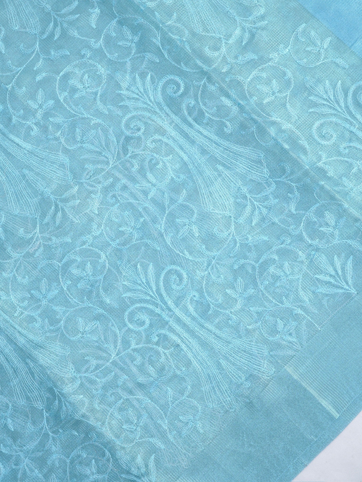 Soft Tissue Silk Embroidered Saree – Sky Blue