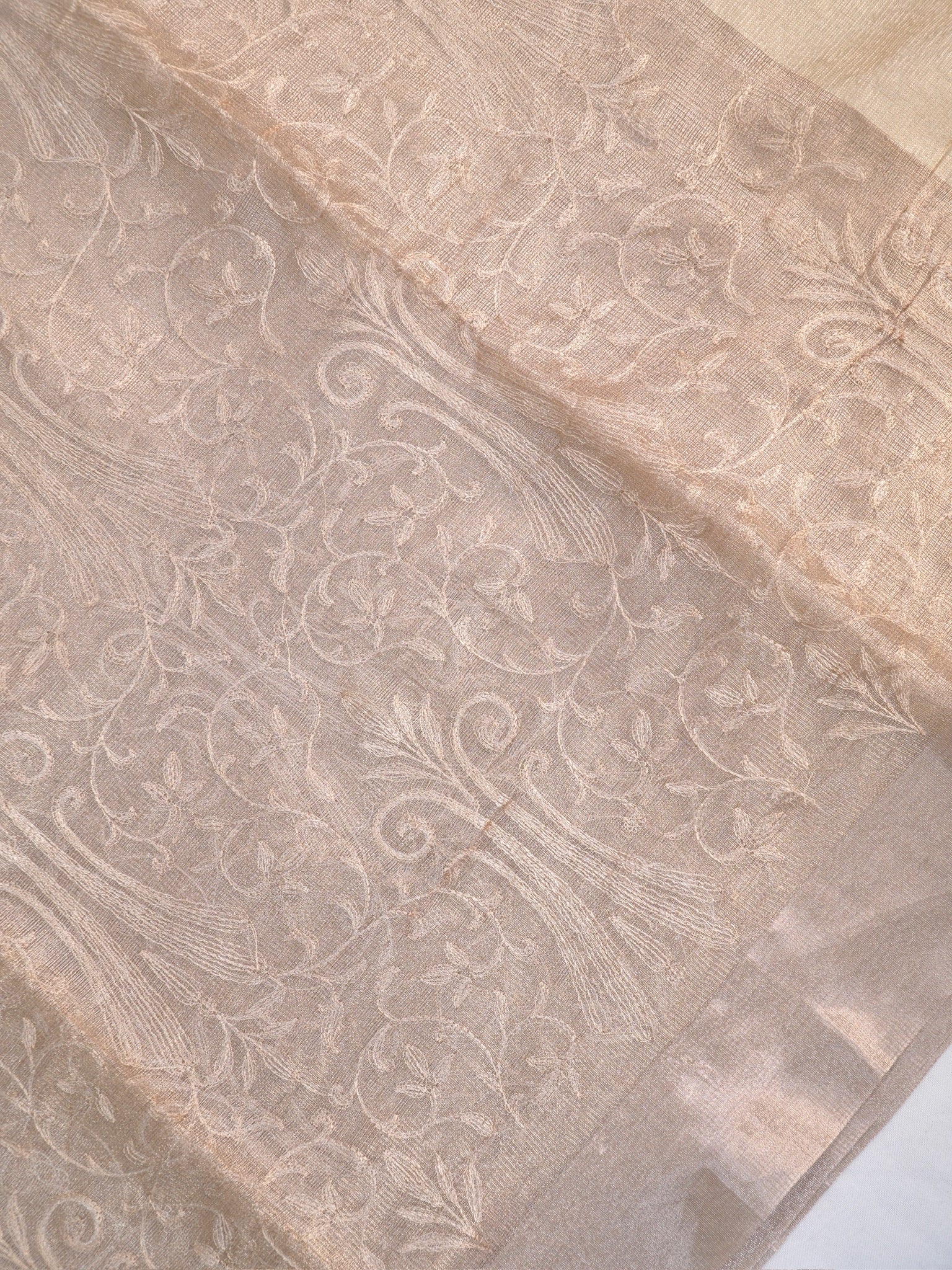 Soft Tissue Silk Embroidered Saree - Elegant Warm Beige