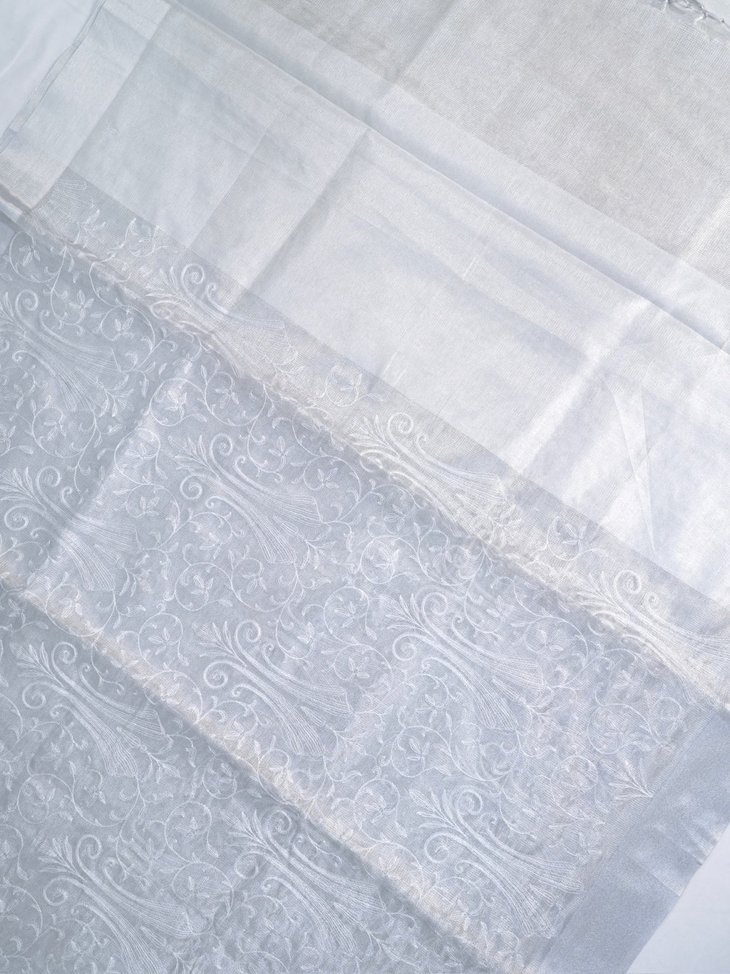 Soft Tissue Silk Embroidered Saree - Elegant Silver Grey