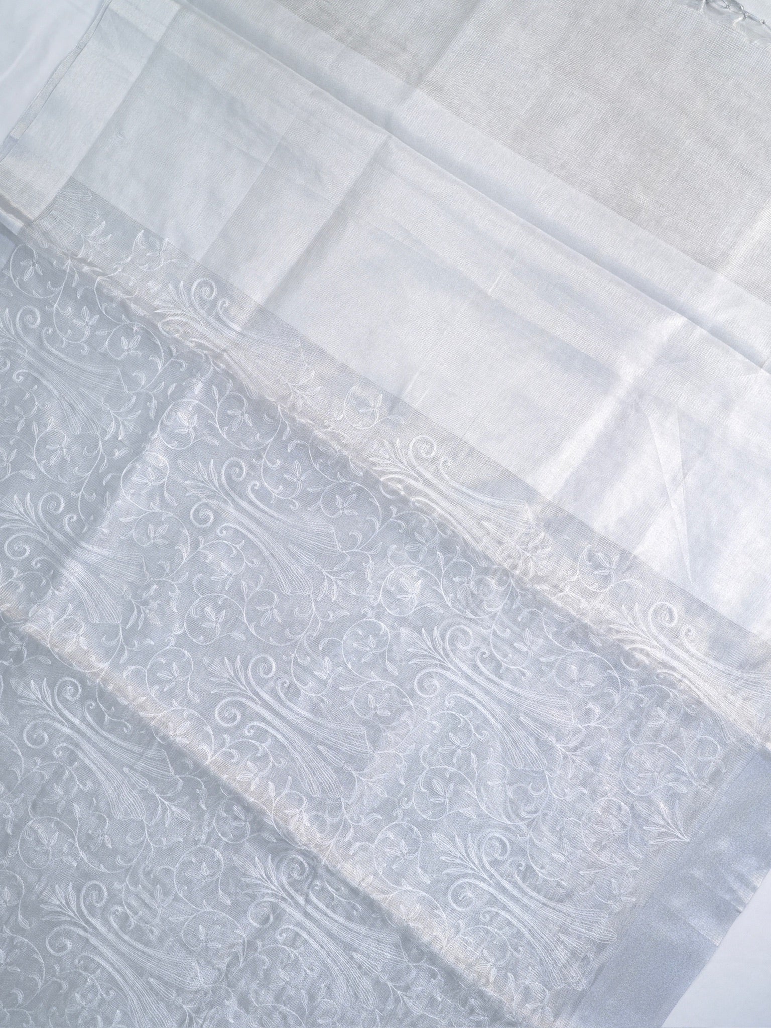 Soft Tissue Silk Embroidered Saree - Elegant Silver Grey