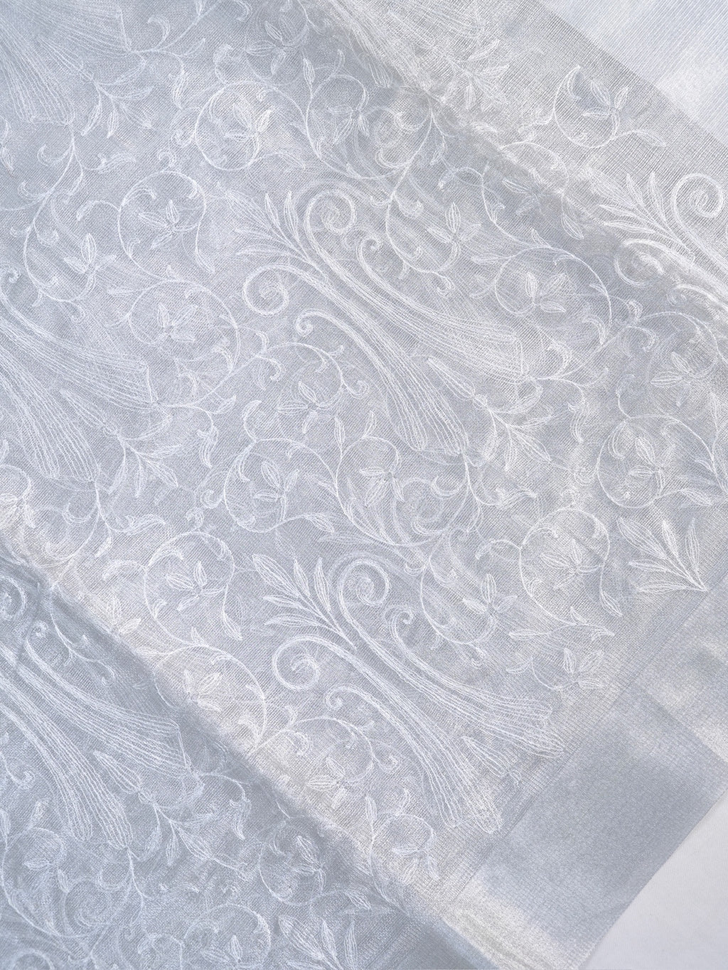 Soft Tissue Silk Embroidered Saree - Elegant Silver Grey