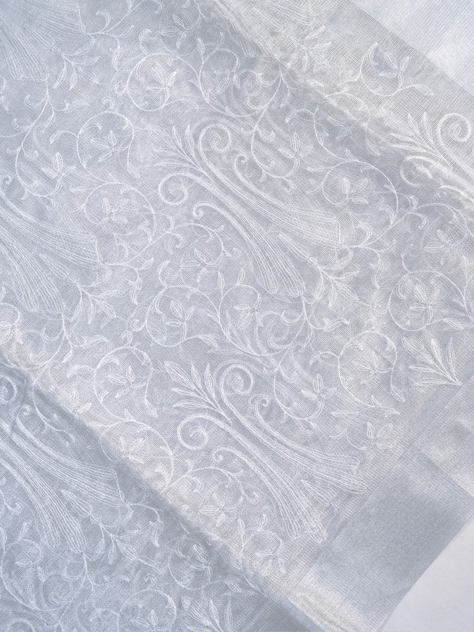Soft Tissue Silk Embroidered Saree - Elegant Silver Grey
