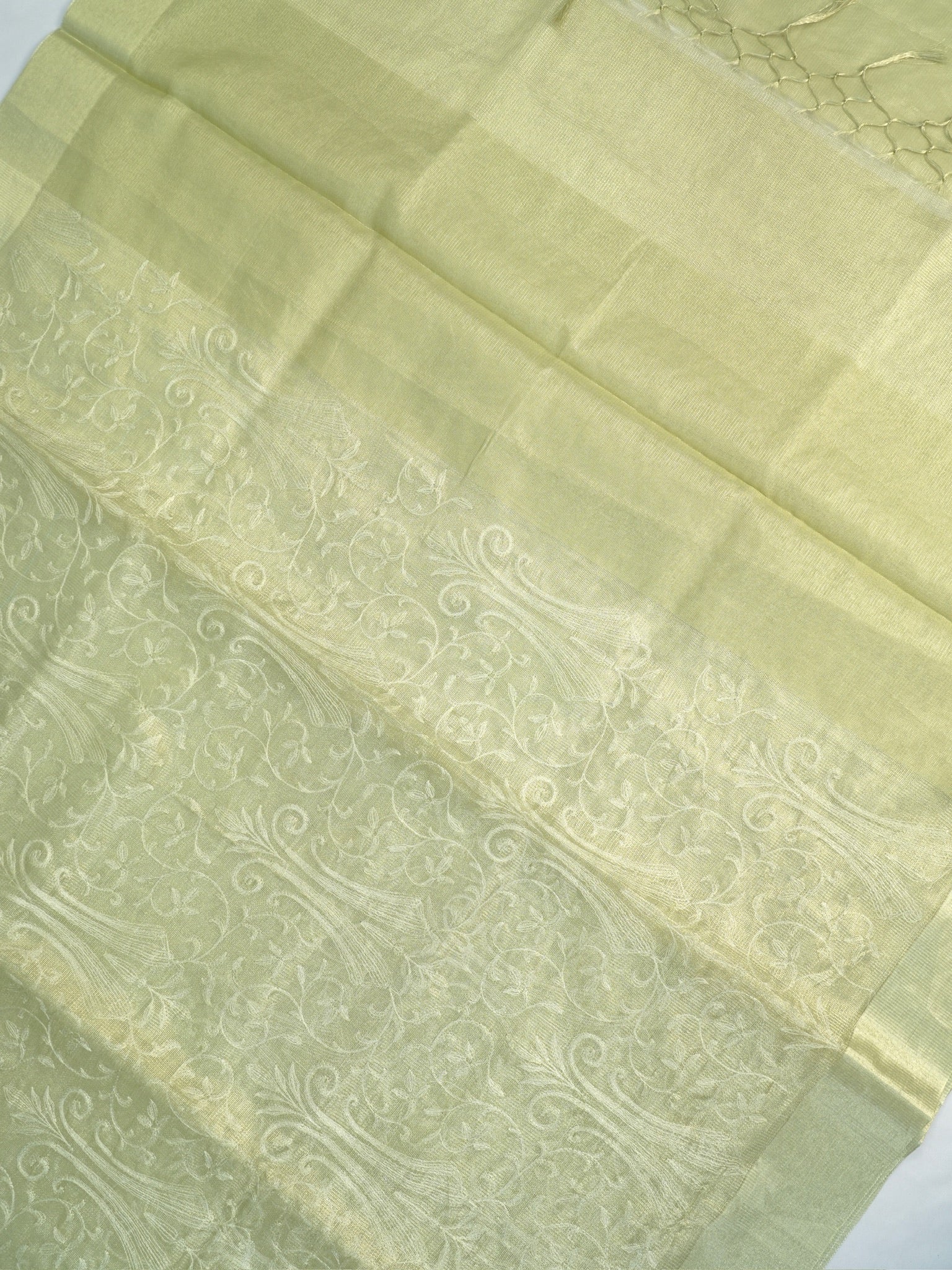 Soft Tissue Silk Embroidered Saree – Pastel Lime Green