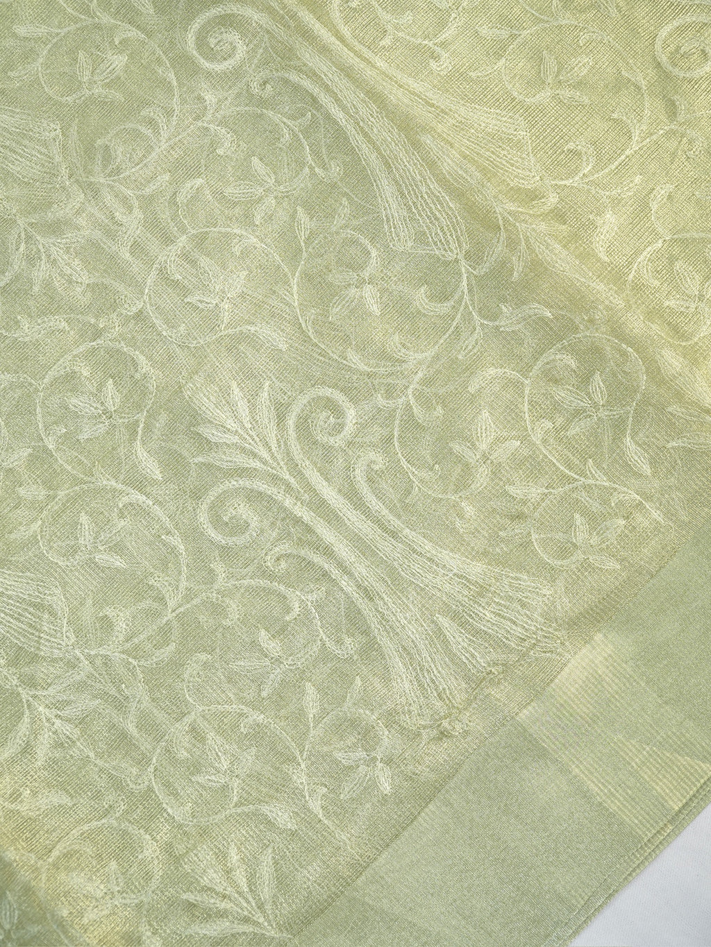 Soft Tissue Silk Embroidered Saree – Pastel Lime Green