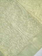 Soft Tissue Silk Embroidered Saree – Pastel Lime Green